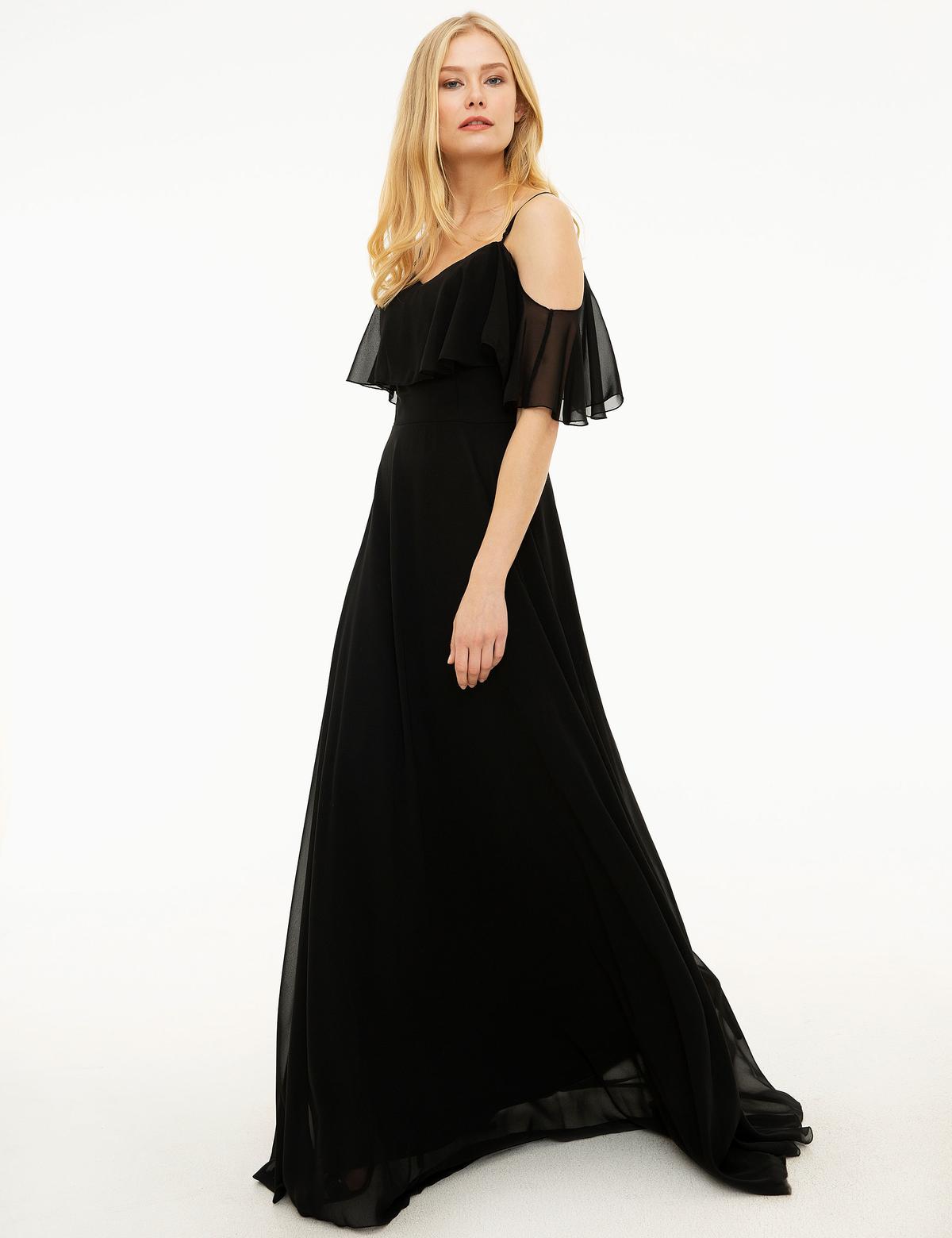 Siyah Dokuma Elbise - 50218764001