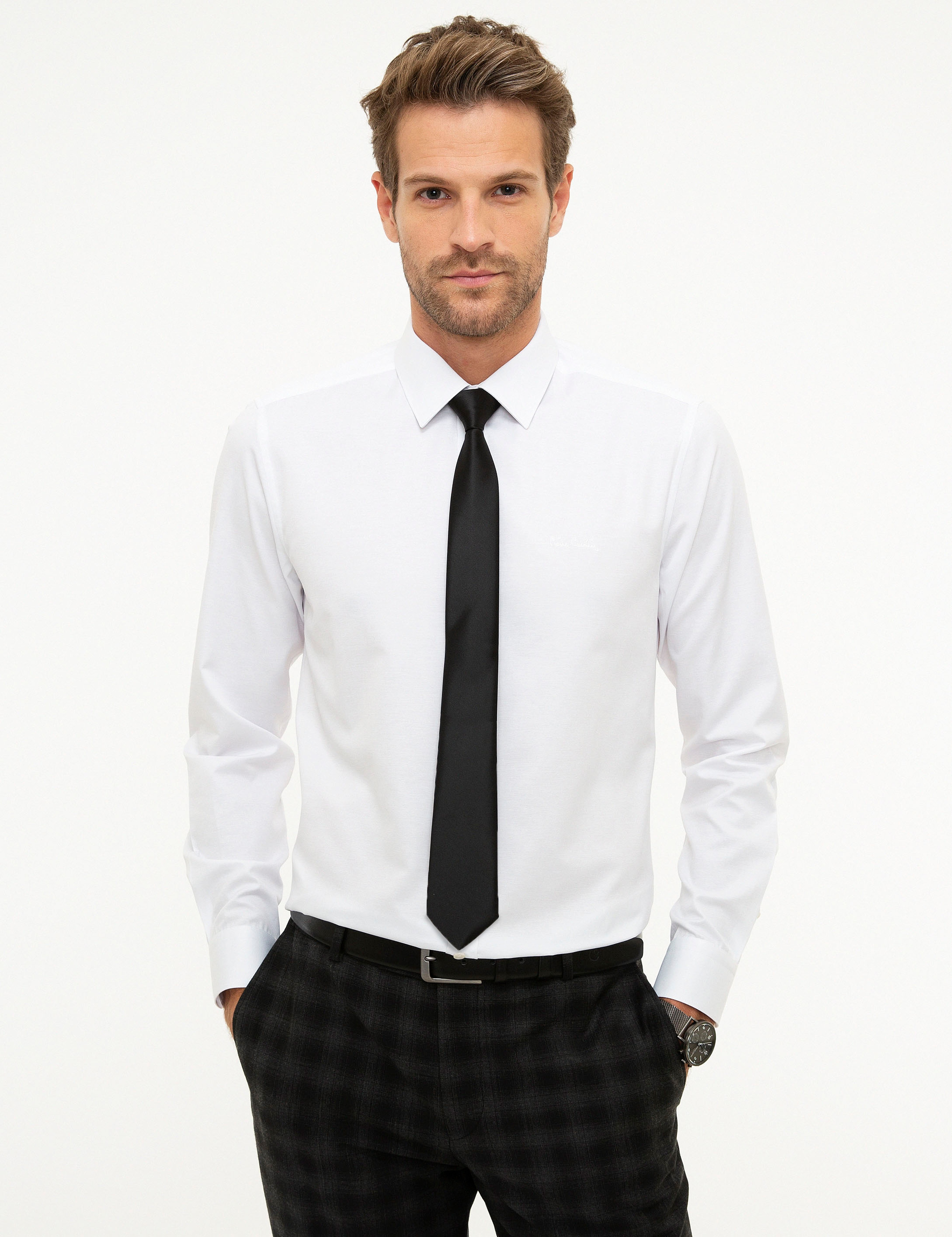 Beyaz Slim Fit Uzun Kollu Klasik Gömlek - Image 2