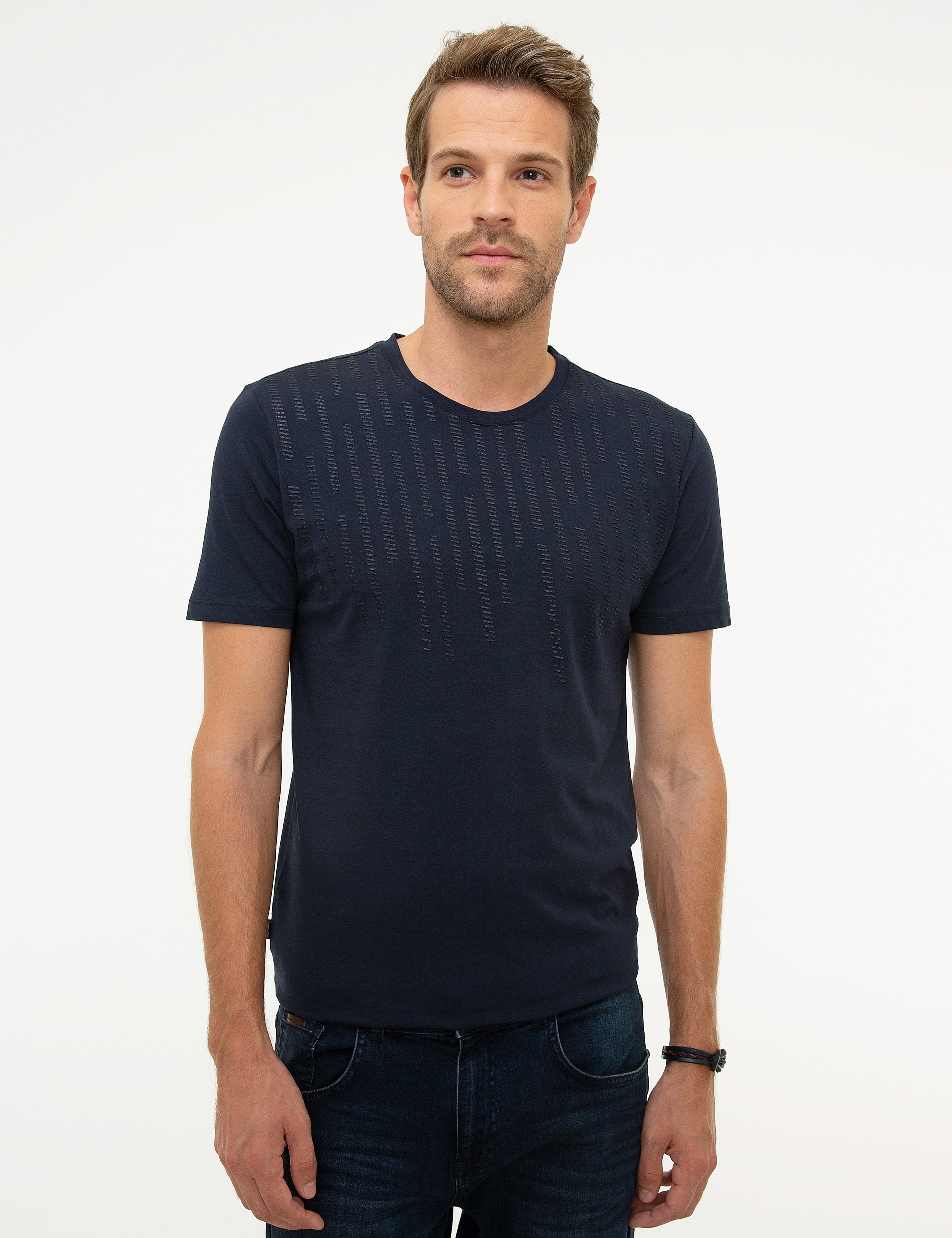 Lacivert Slim Fit Bisiklet Yaka T-Shirt - Image 1