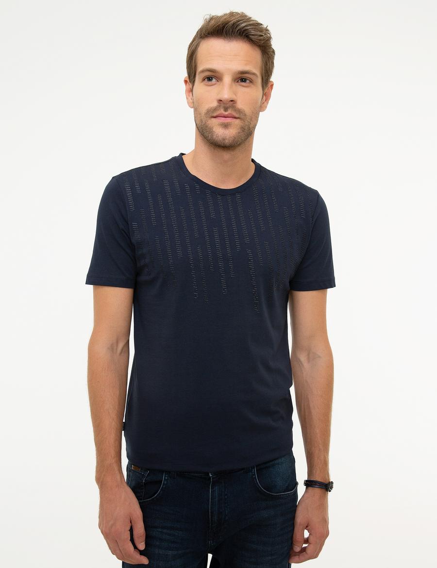 Lacivert Slim Fit Bisiklet Yaka T-Shirt