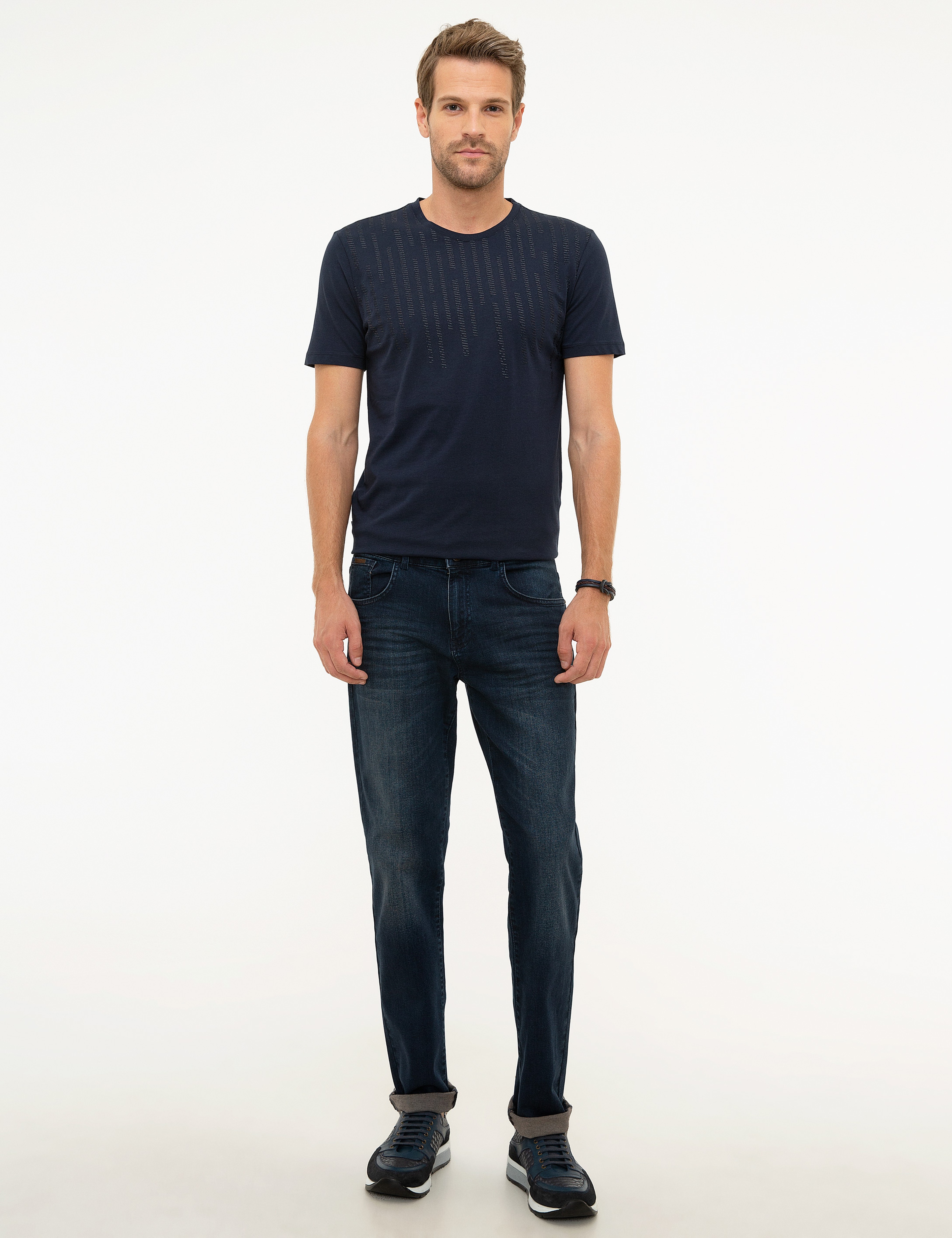 Lacivert Slim Fit Bisiklet Yaka T-Shirt - Image 4
