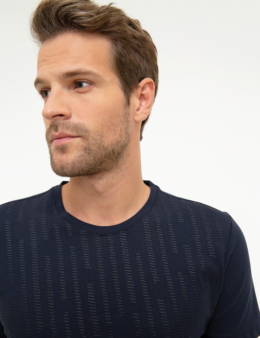 Lacivert Slim Fit Bisiklet Yaka T-Shirt