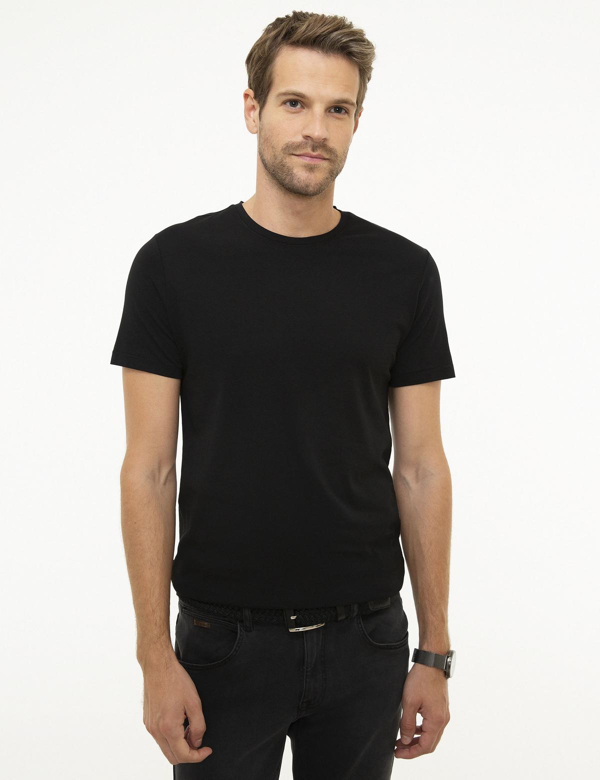 Siyah Slim Fit Bisiklet Yaka Basic Tişört