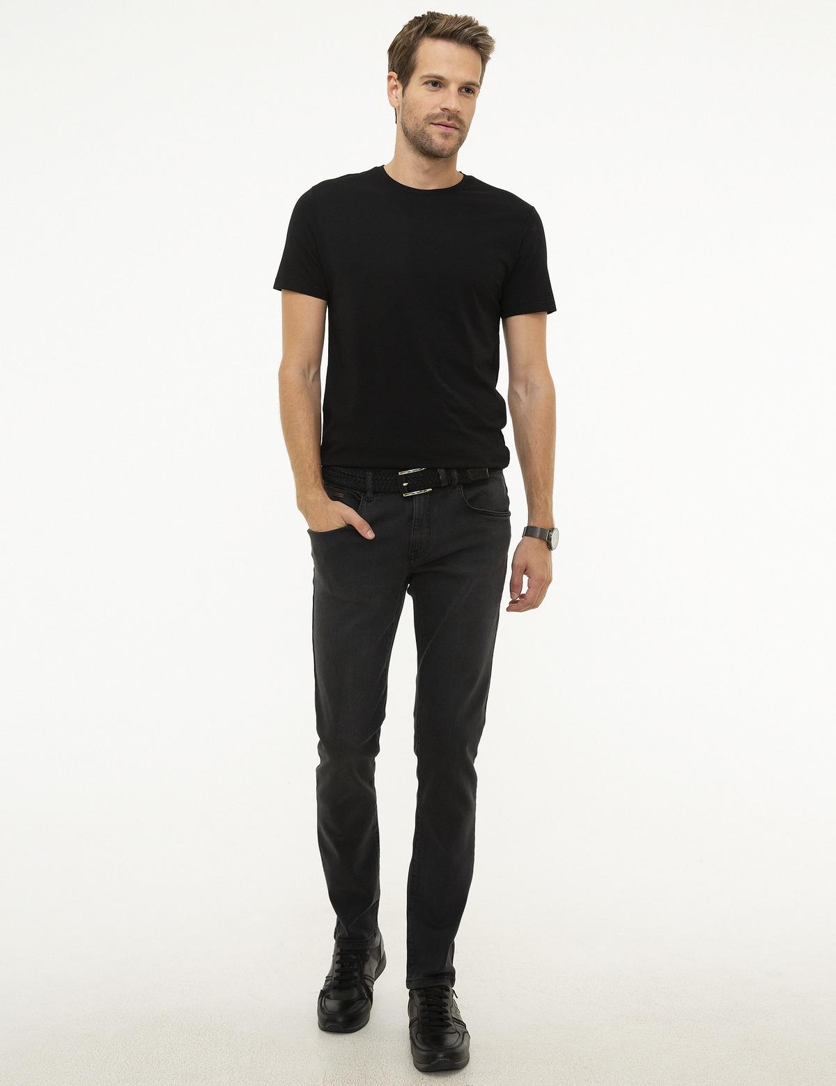 Siyah Slim Fit Bisiklet Yaka Basic Tişört - 50217123022