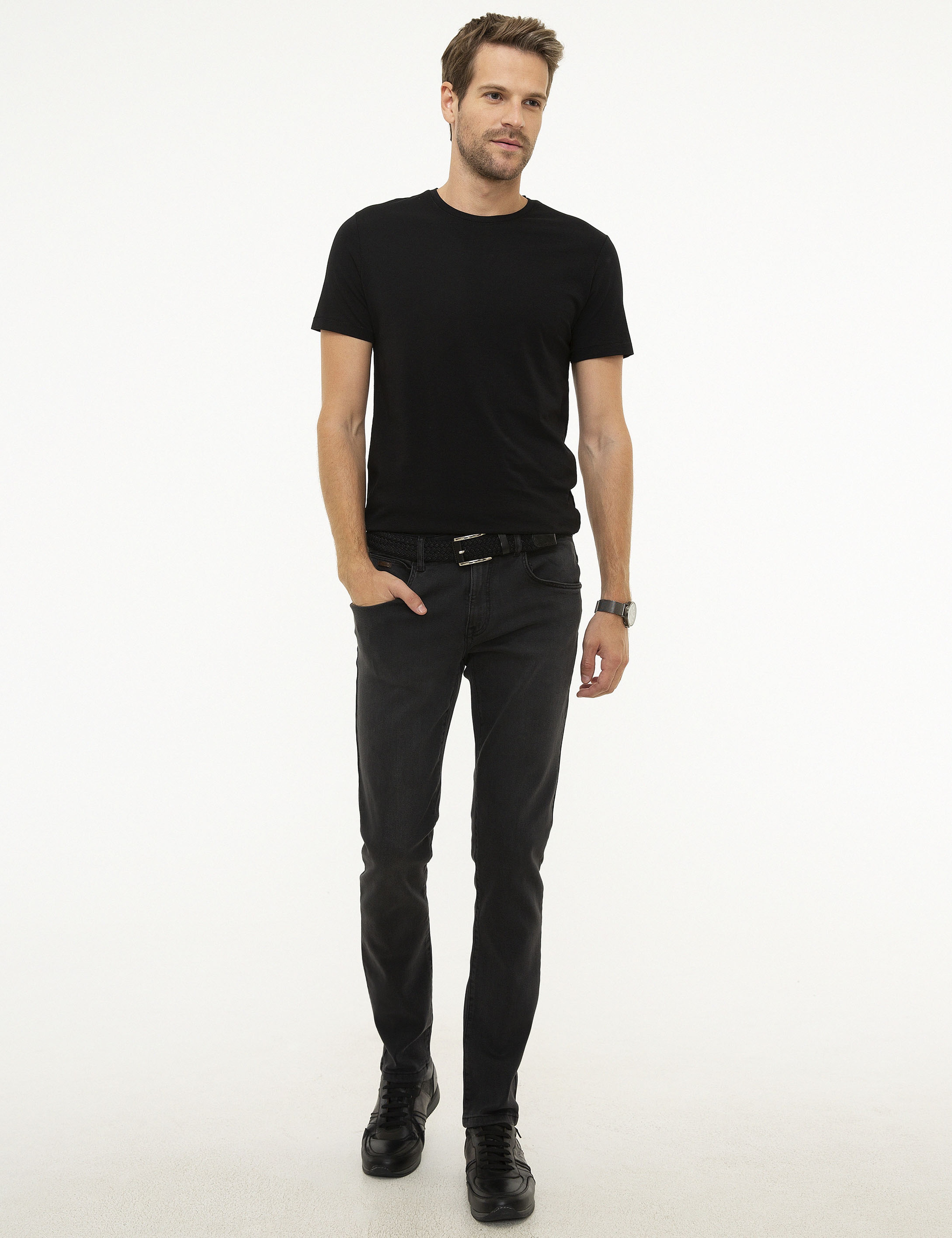 Siyah Slim Fit Bisiklet Yaka Basic Tişört - Image 4