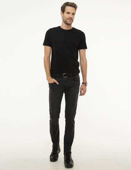 Siyah Slim Fit Bisiklet Yaka Basic Tişört - 50217123022