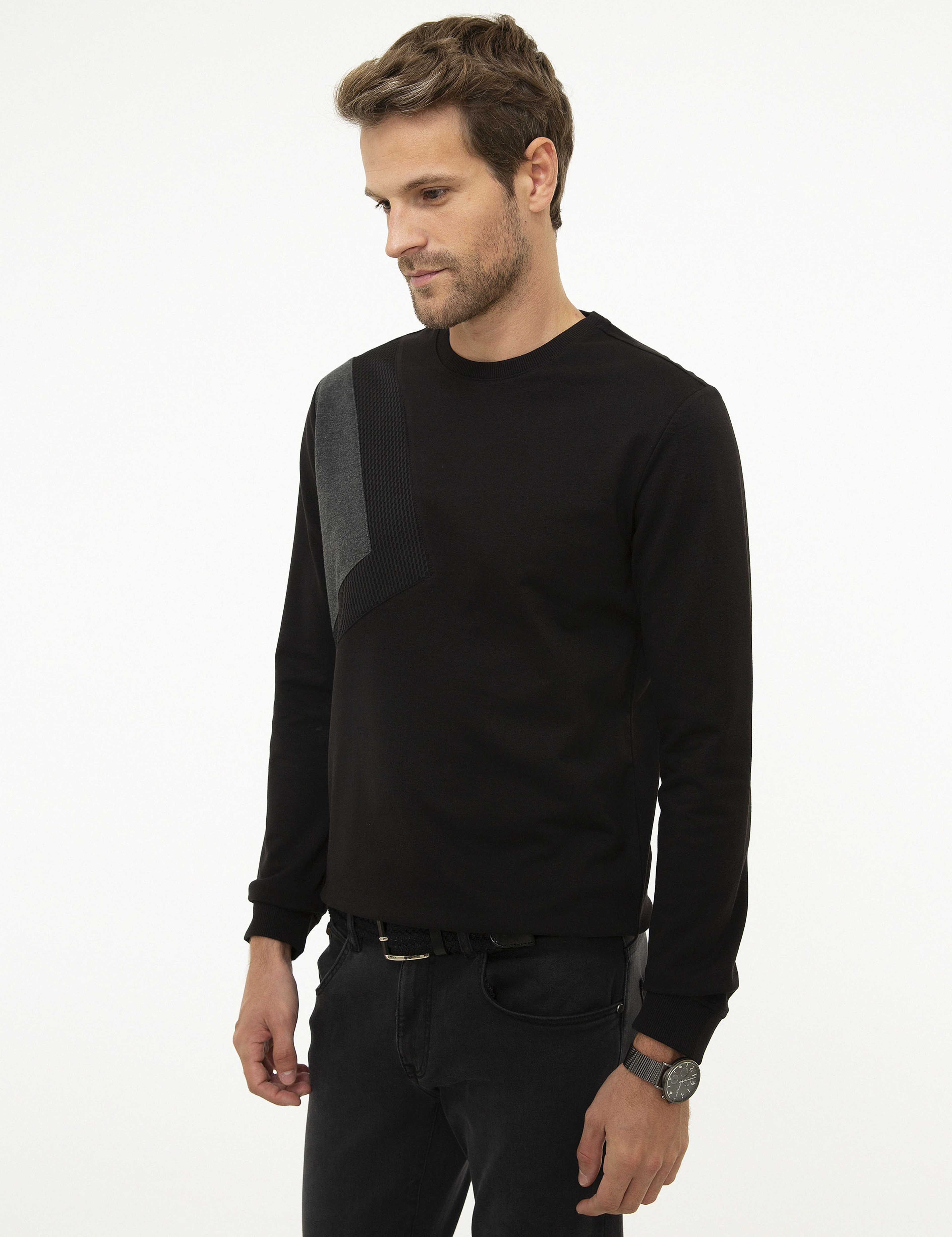 Siyah Standart Fit Sweatshirt - Image 3
