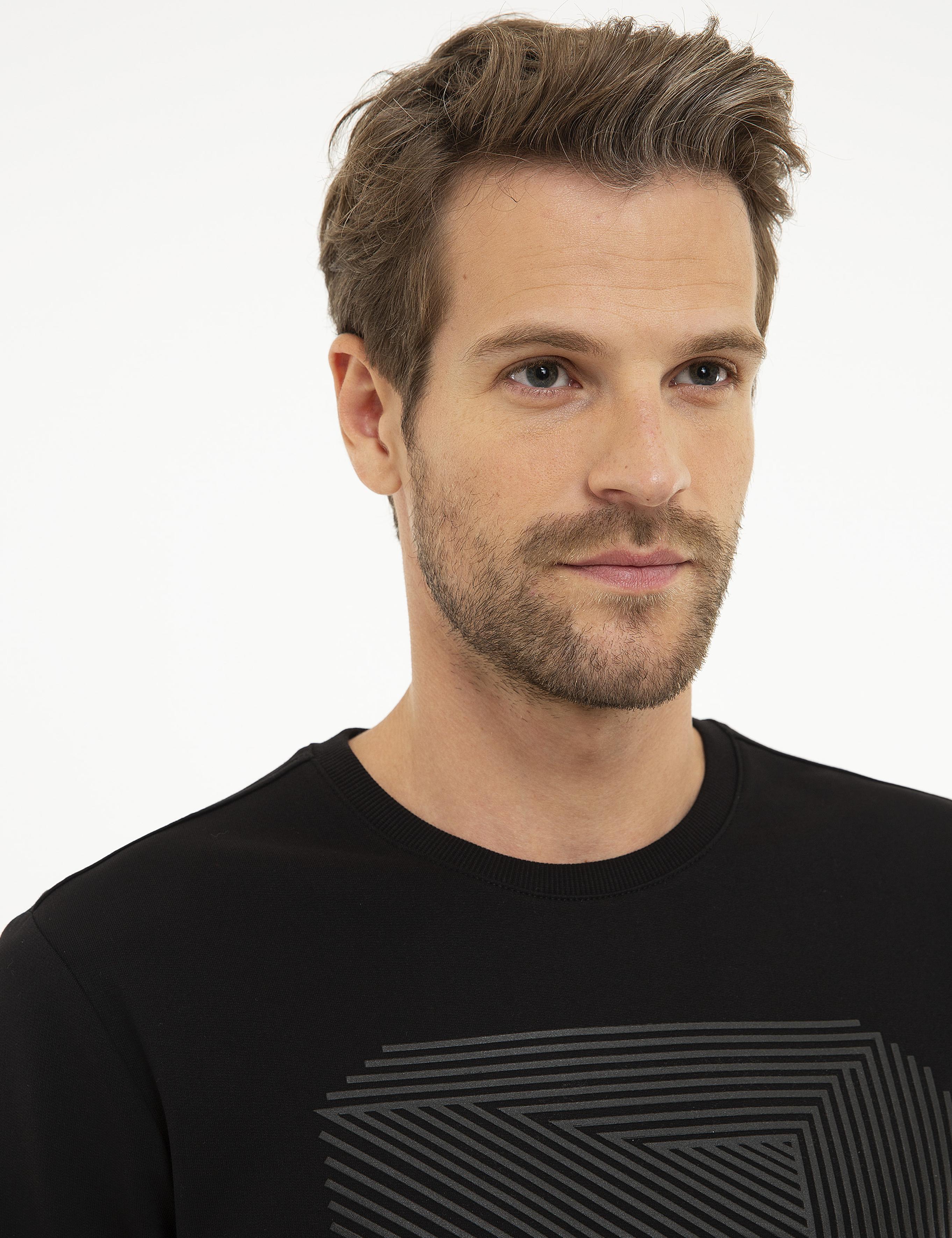 Siyah Standart Fit Bisiklet Yaka Sweatshirt