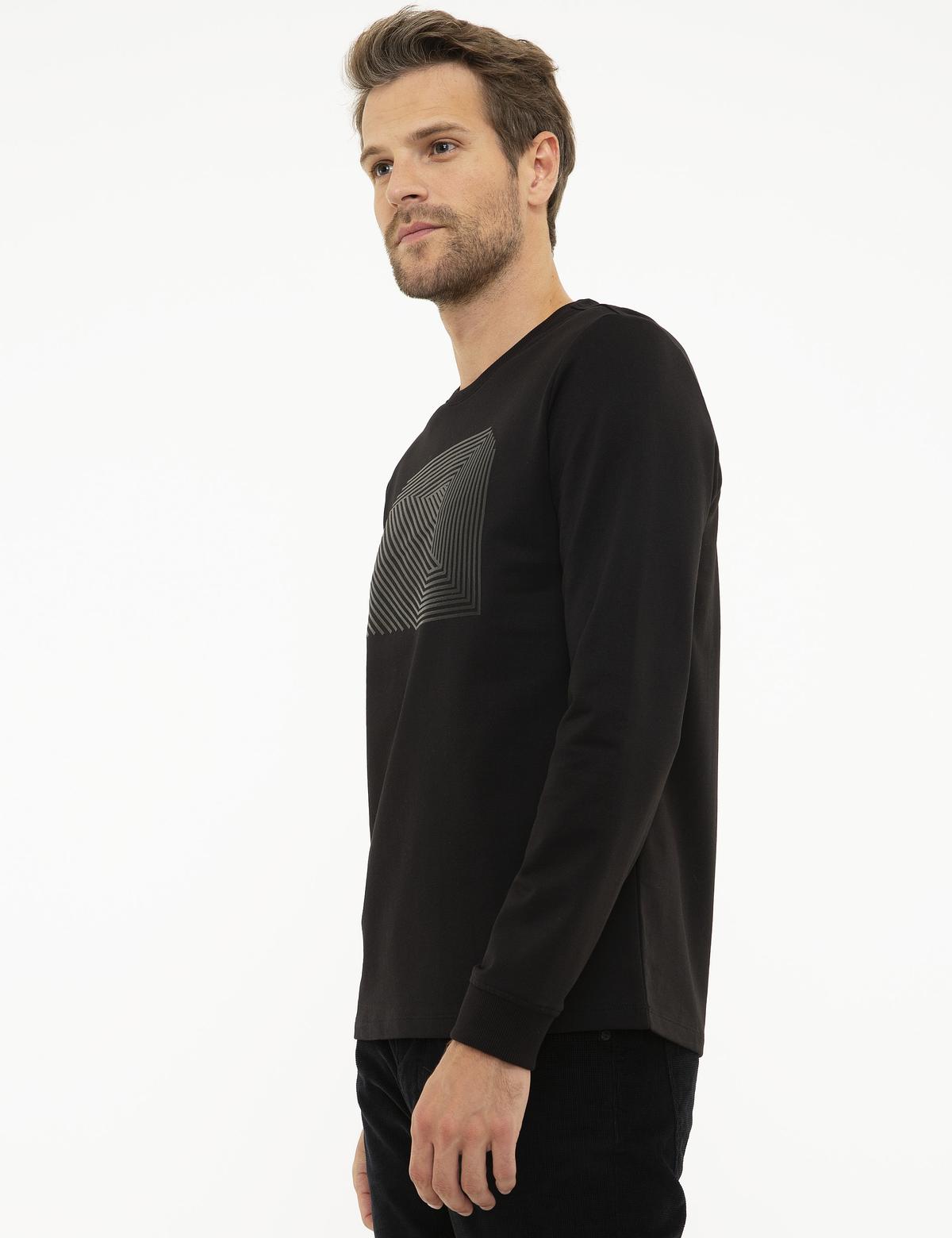 Siyah Standart Fit Bisiklet Yaka Sweatshirt - 50218024007