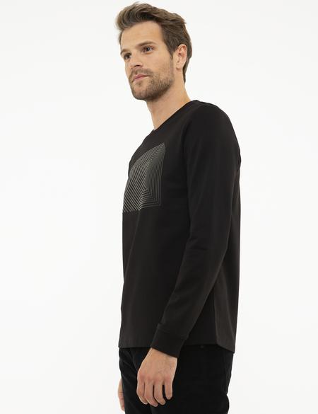 Siyah Standart Fit Bisiklet Yaka Sweatshirt - 50218024007