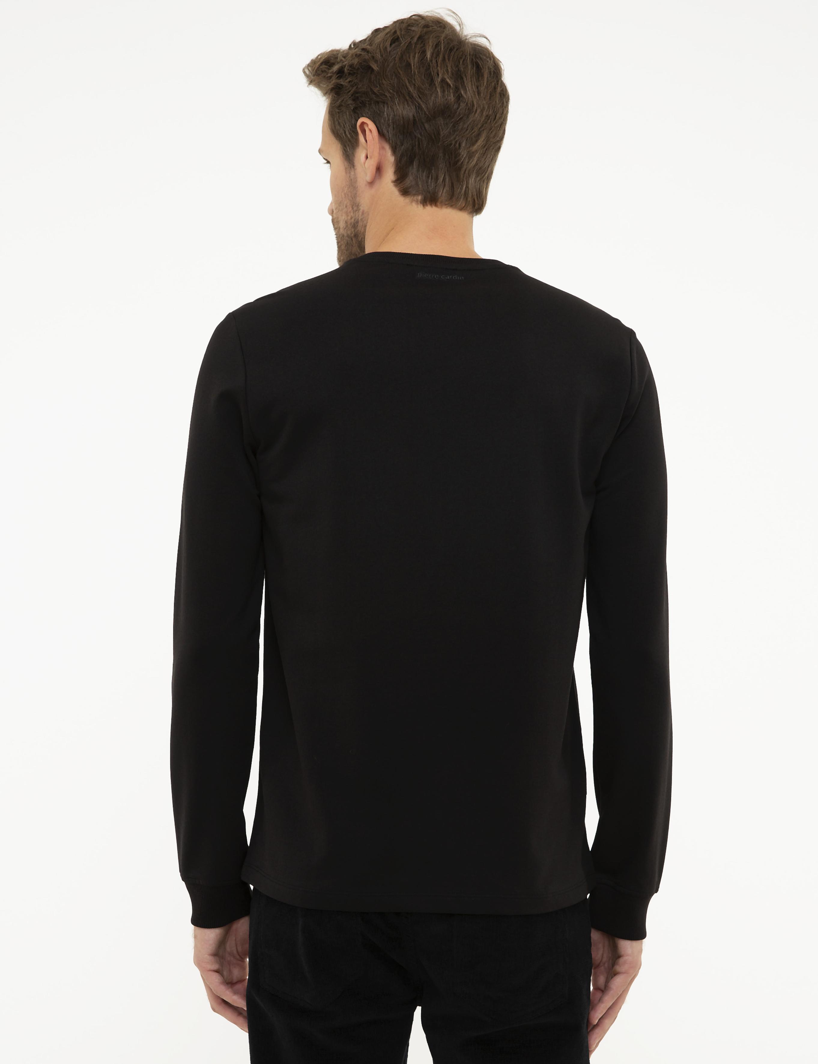 Siyah Standart Fit Bisiklet Yaka Sweatshirt