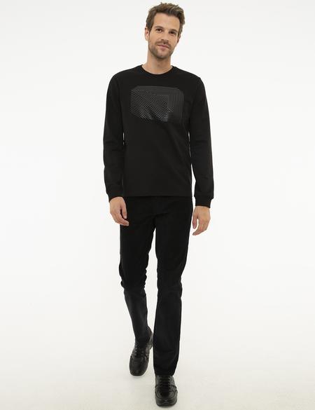 Siyah Standart Fit Bisiklet Yaka Sweatshirt - 50218024007