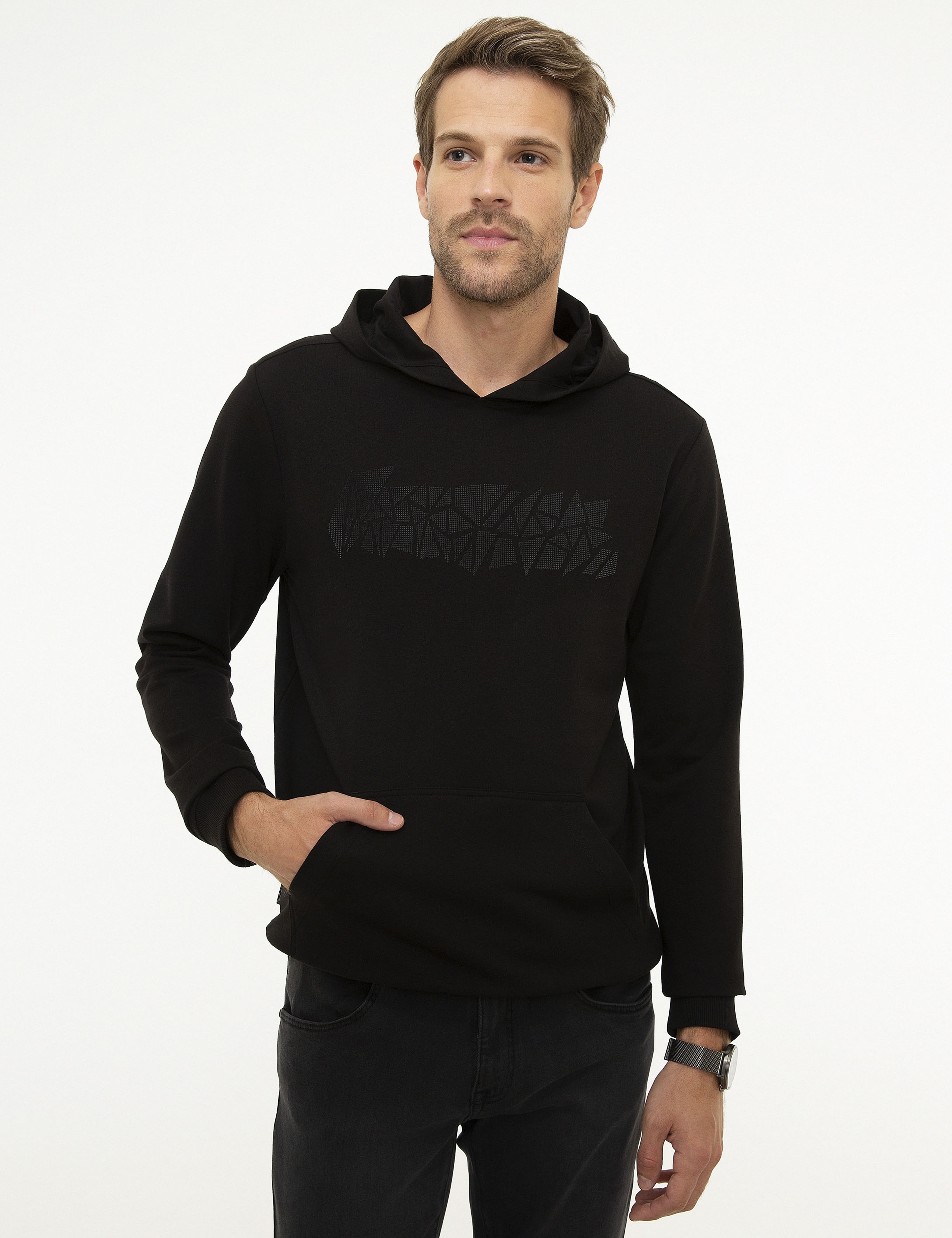 Siyah Standart Fit Sweatshirt - Image 2