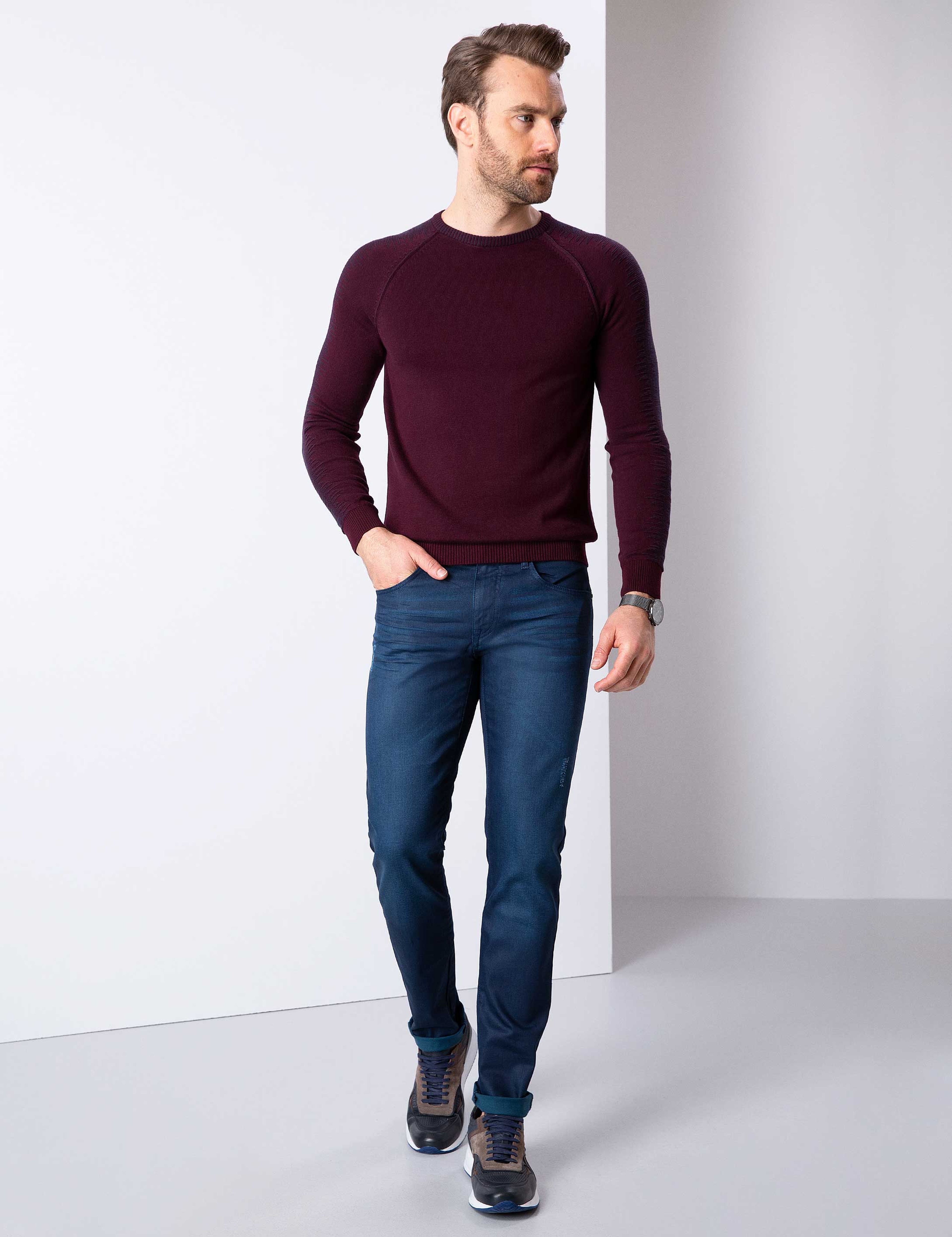 Bordo Slim Fit Triko Kazak - Image 3