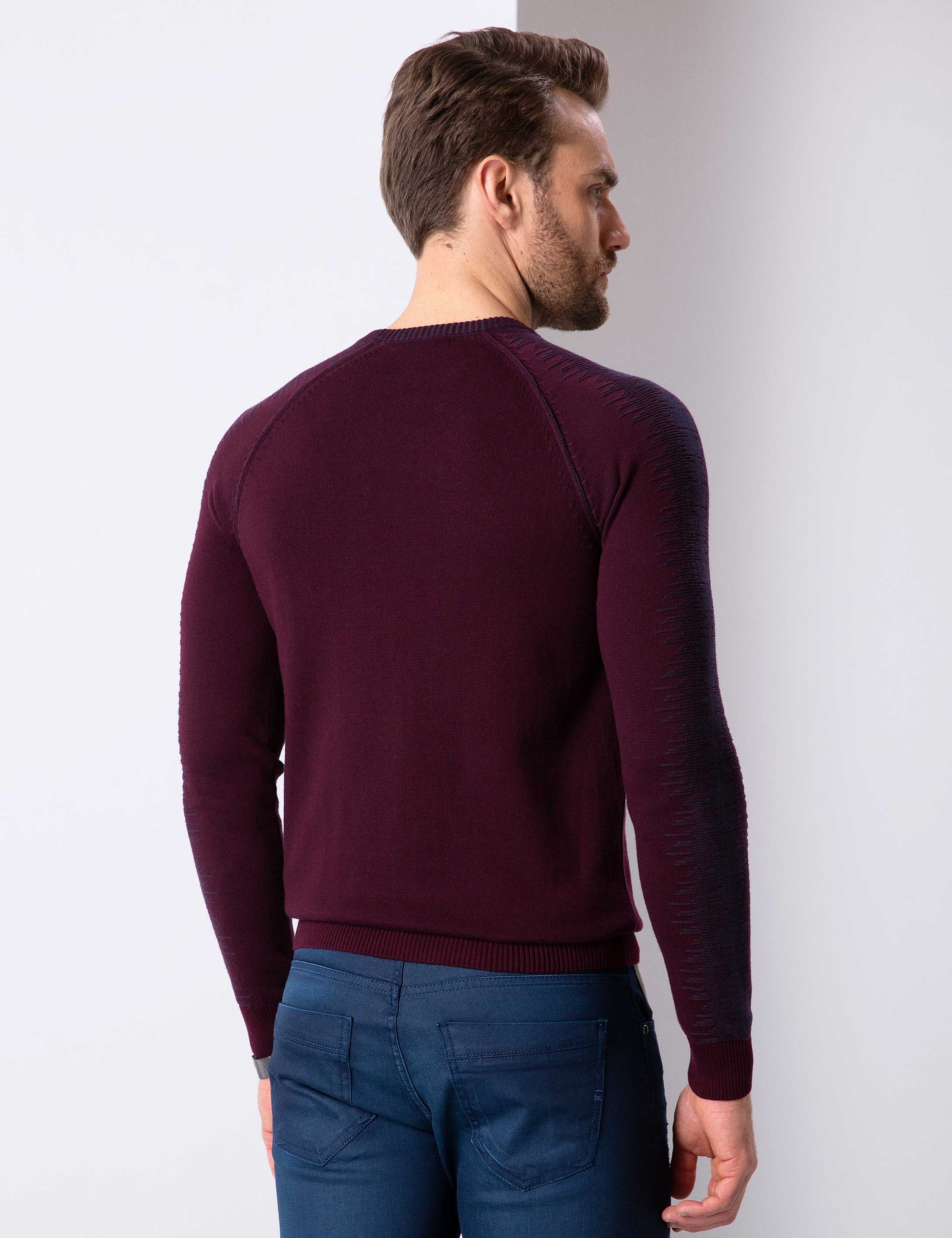 Bordo Slim Fit Triko Kazak - Image 4
