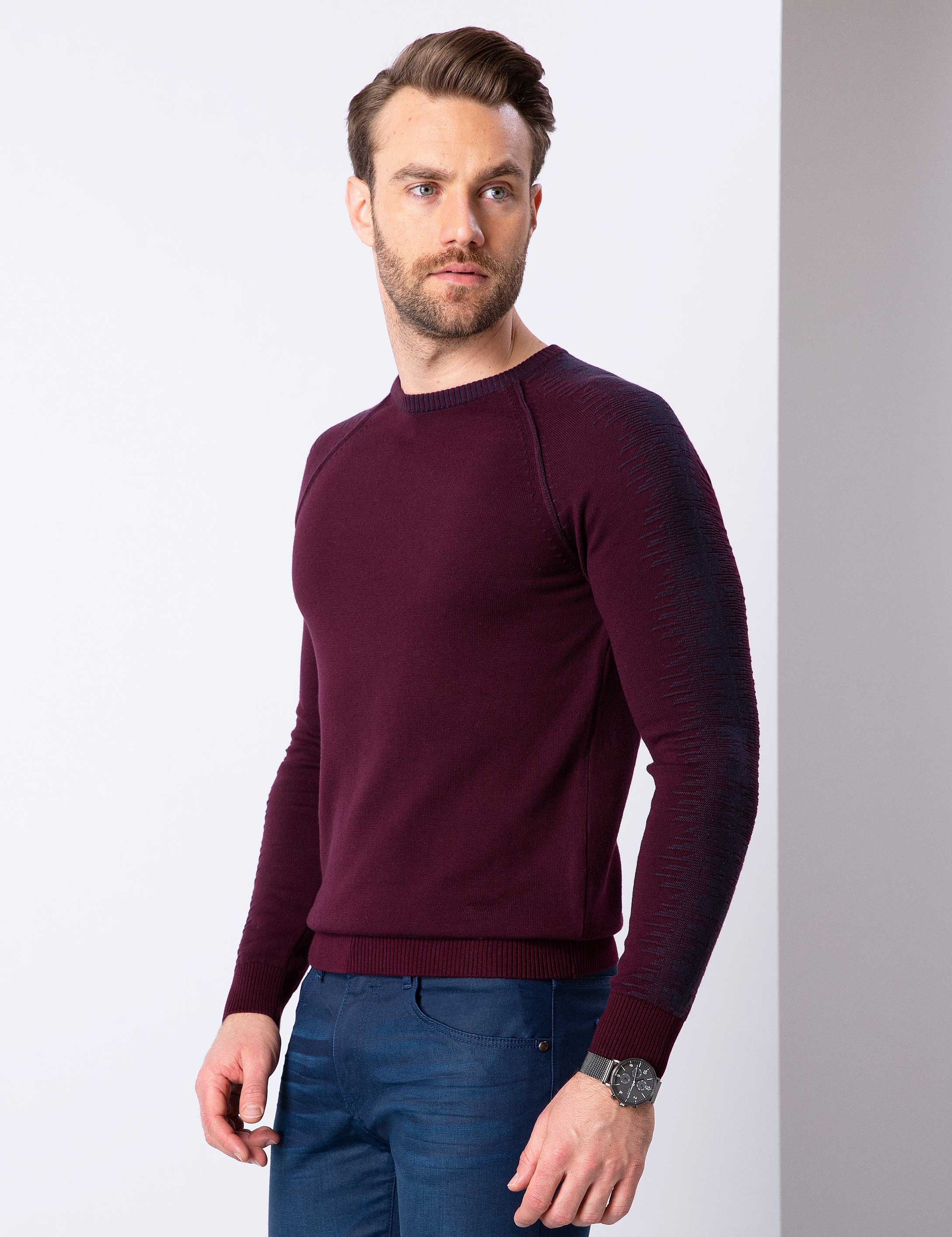 Bordo Slim Fit Triko Kazak - Image 2