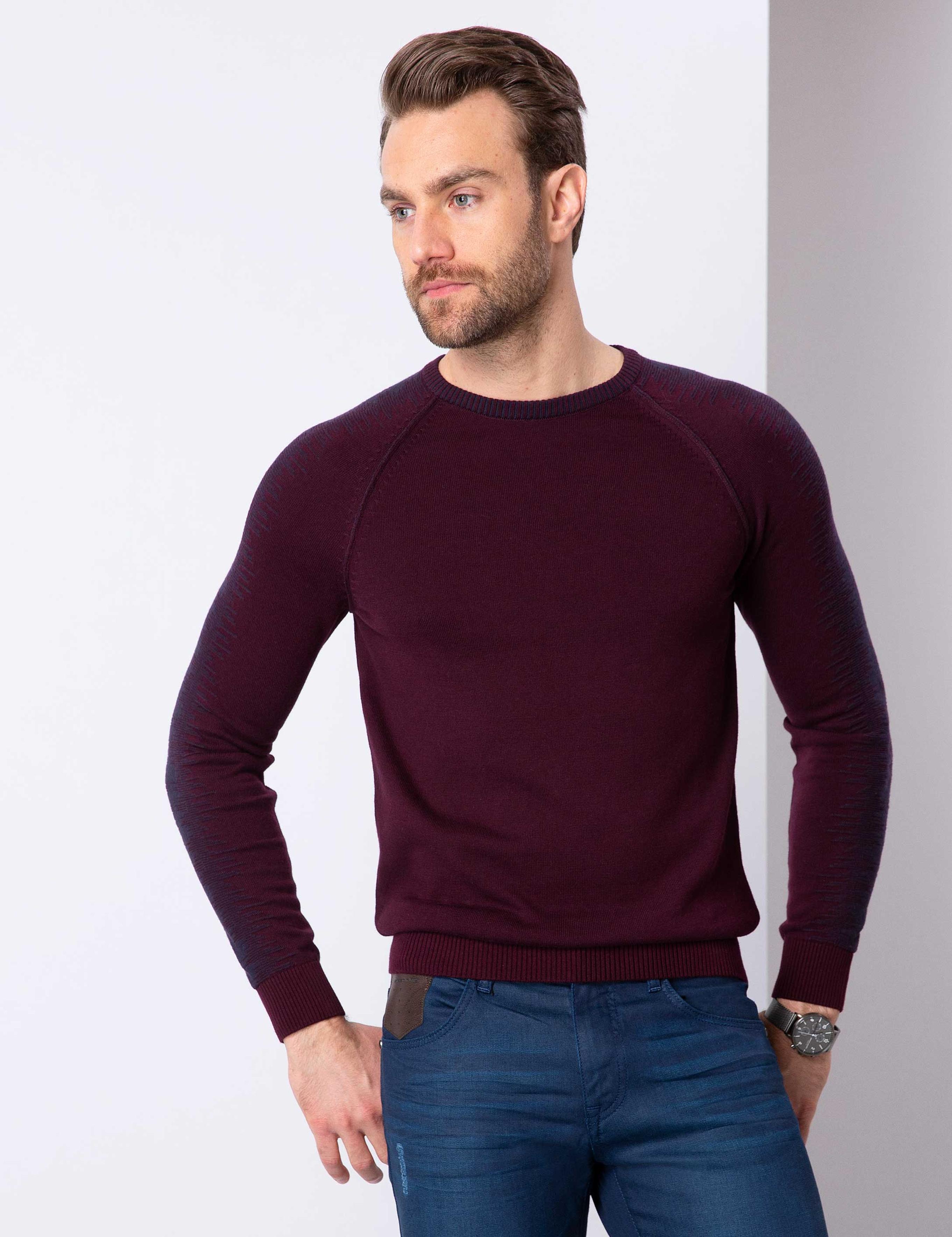 Bordo Slim Fit Triko Kazak