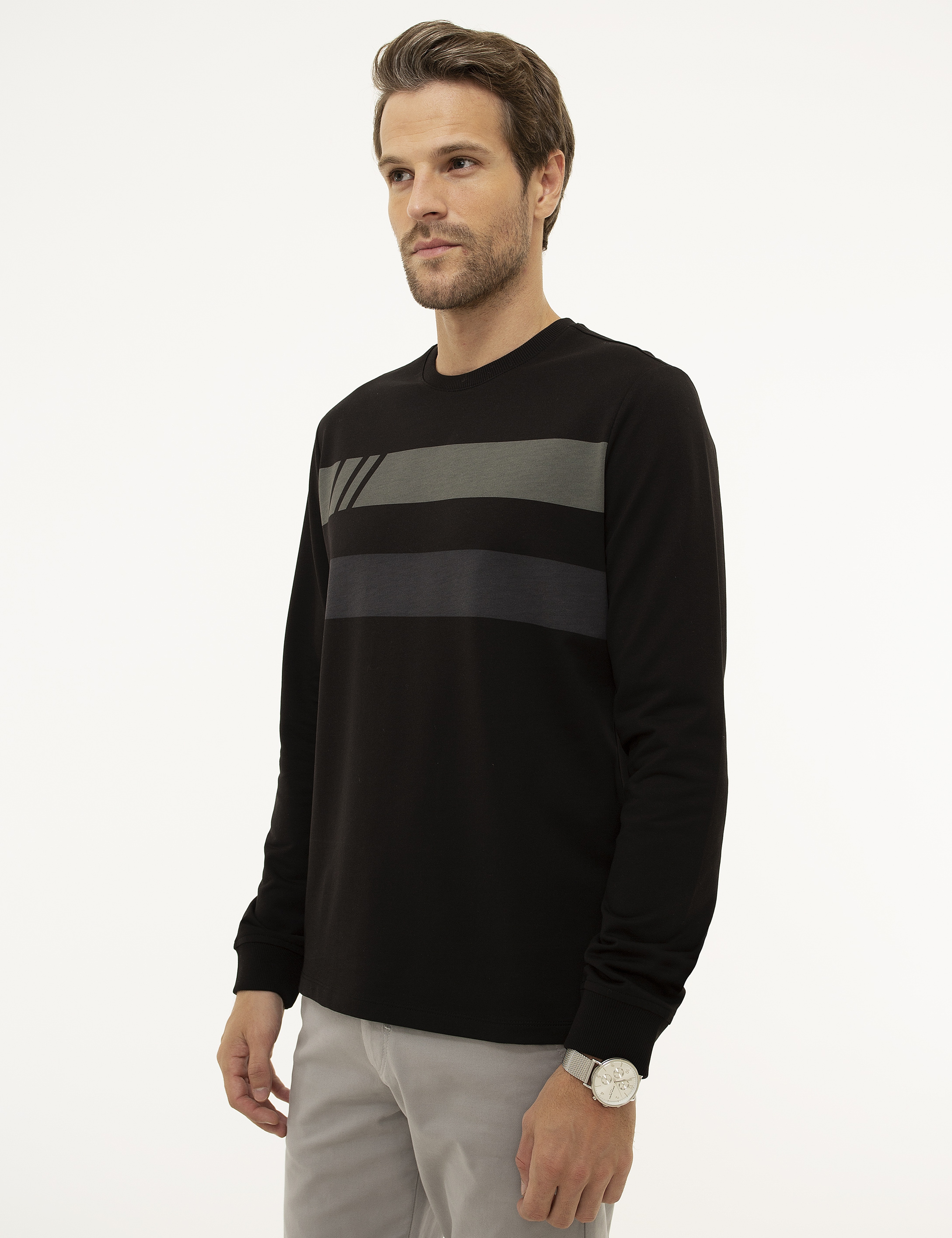 Siyah Standart Fit Sweatshirt - Image 3