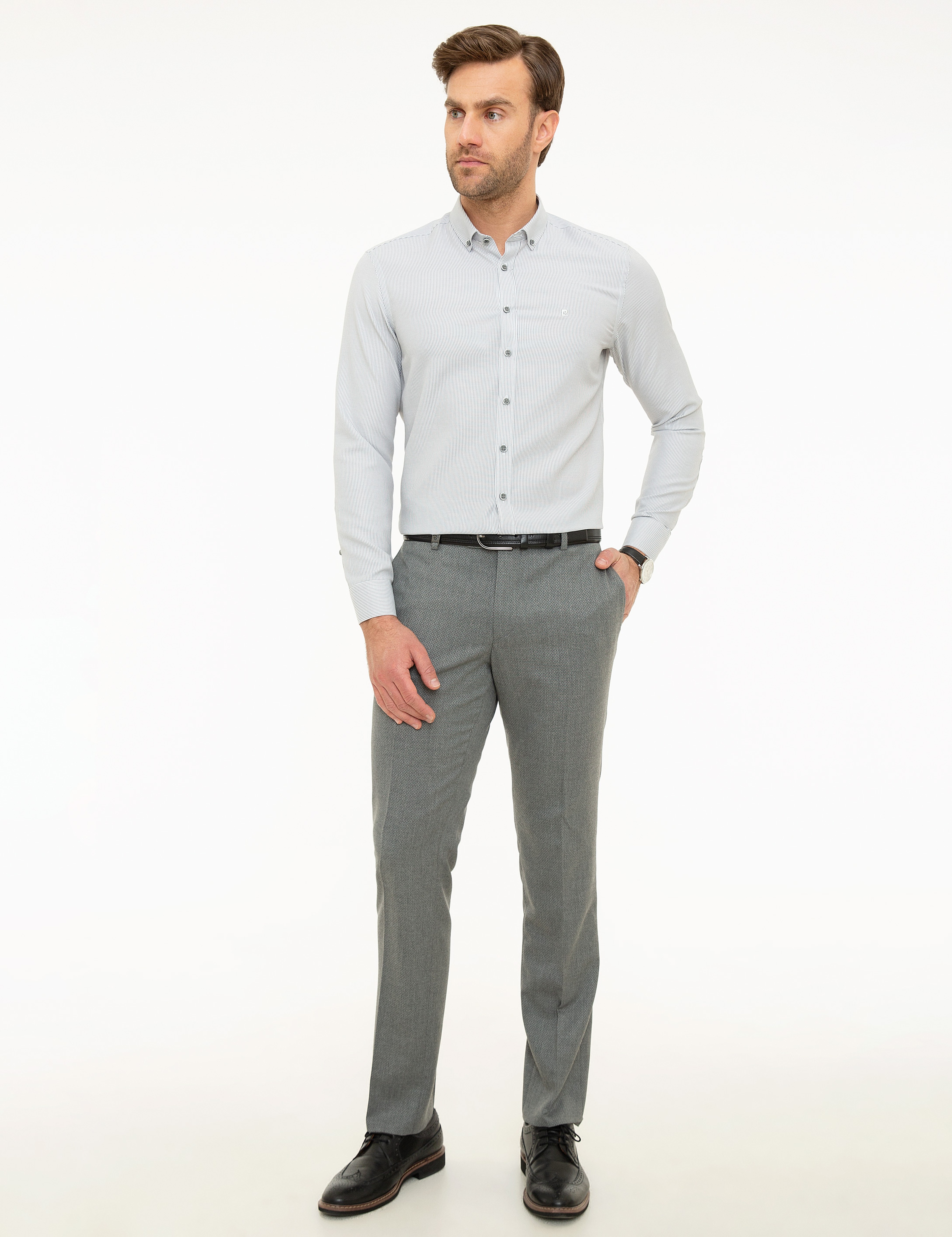 Gri Slim Fit Gömlek - Image 4