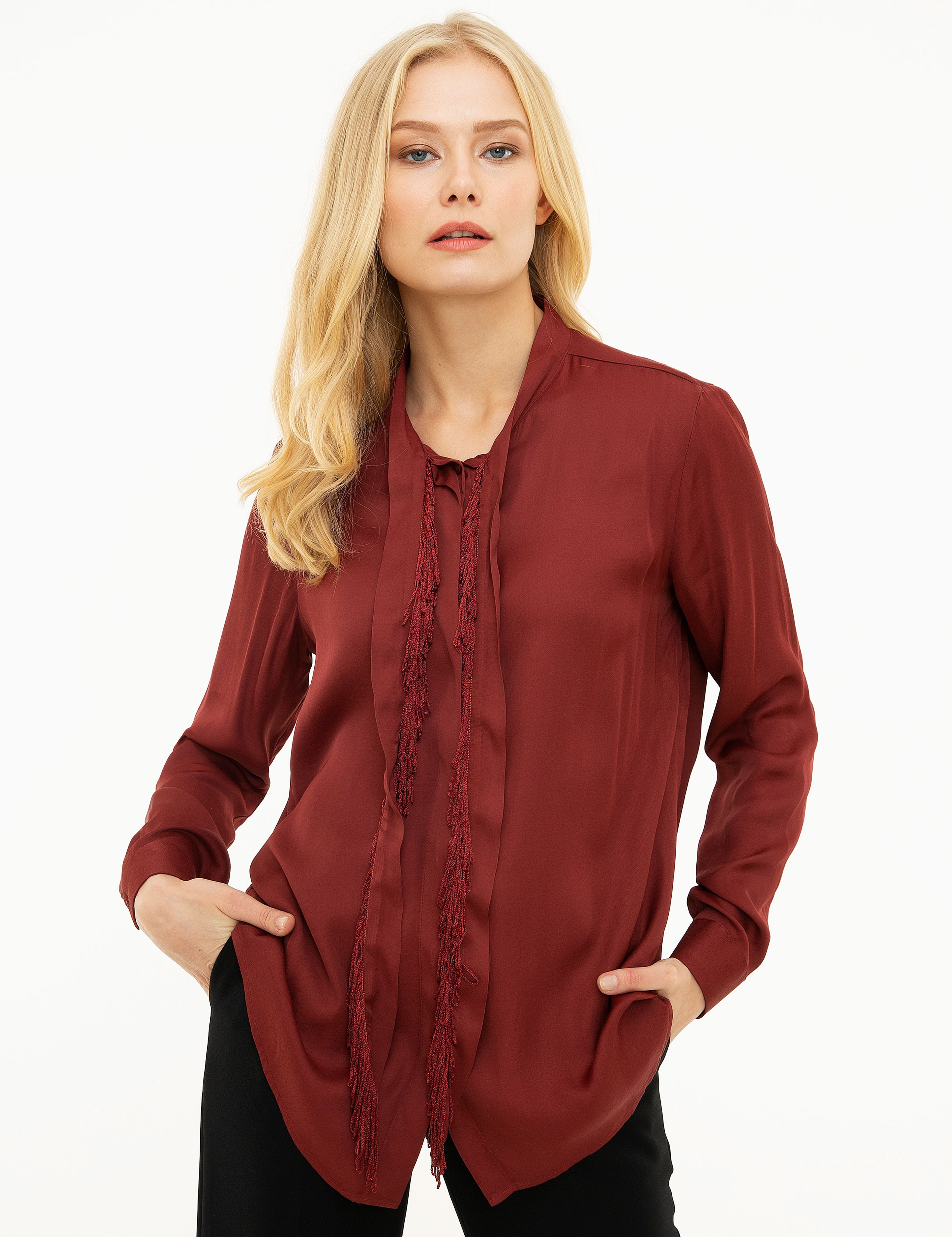 Bordo Regular Fit Uzun Kollu Gömlek - Image 2