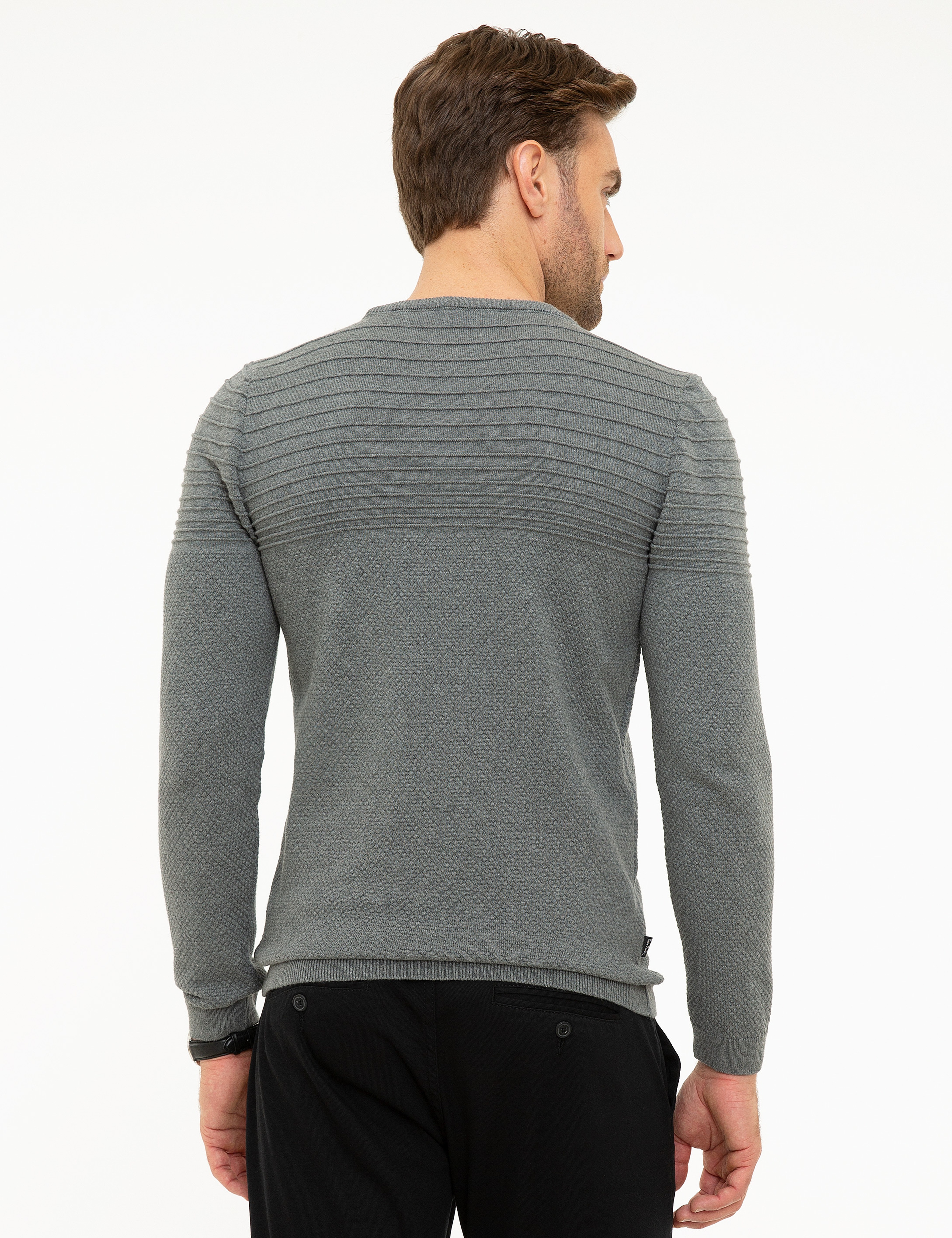 Gri Melanj Slim Fit Triko Kazak - Image 4