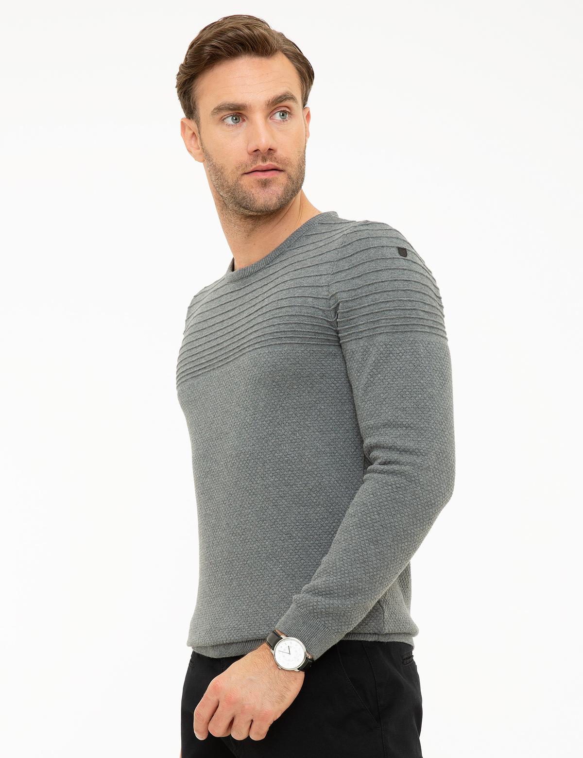 Gri Melanj Slim Fit Triko Kazak - 50218130016