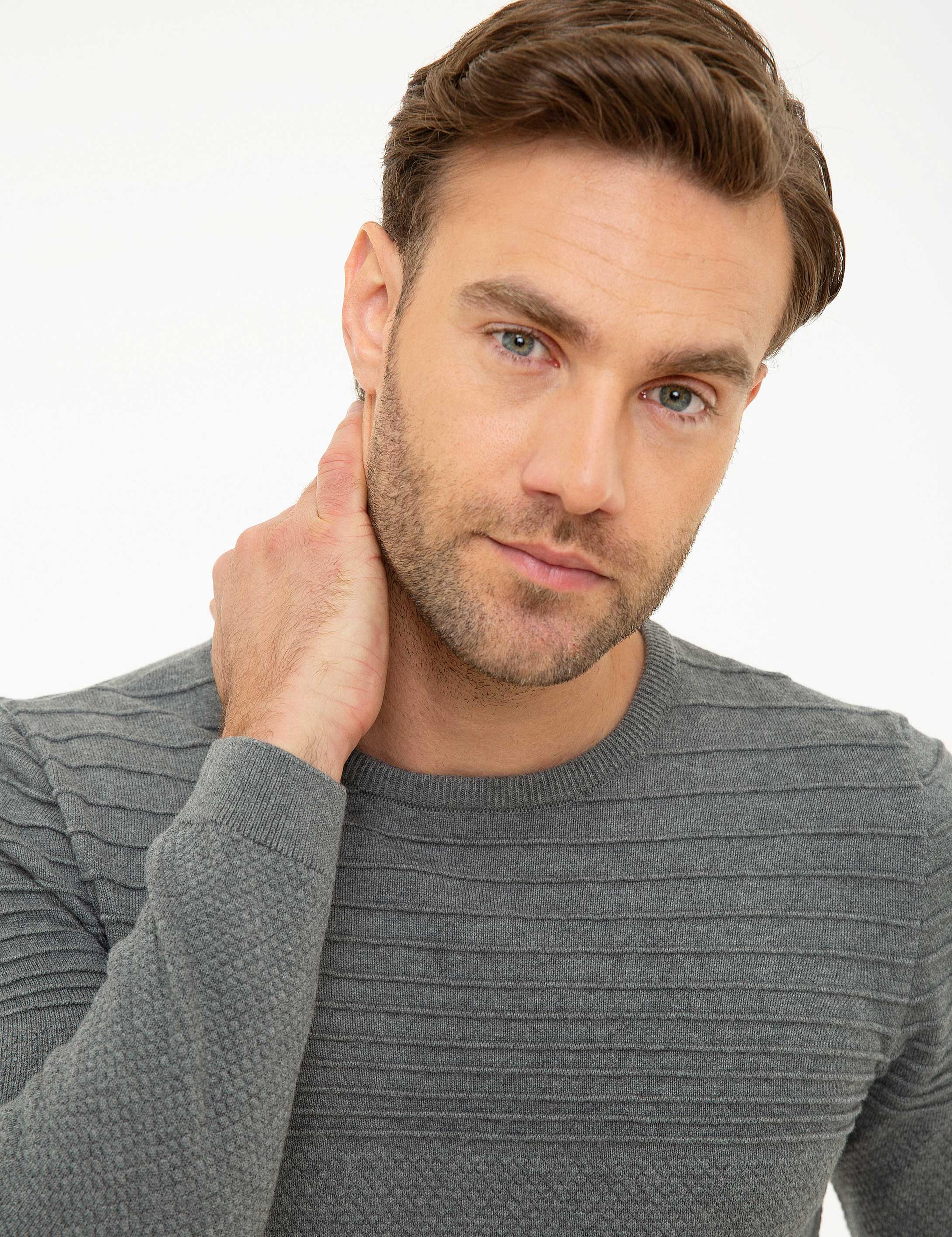 Gri Melanj Slim Fit Triko Kazak