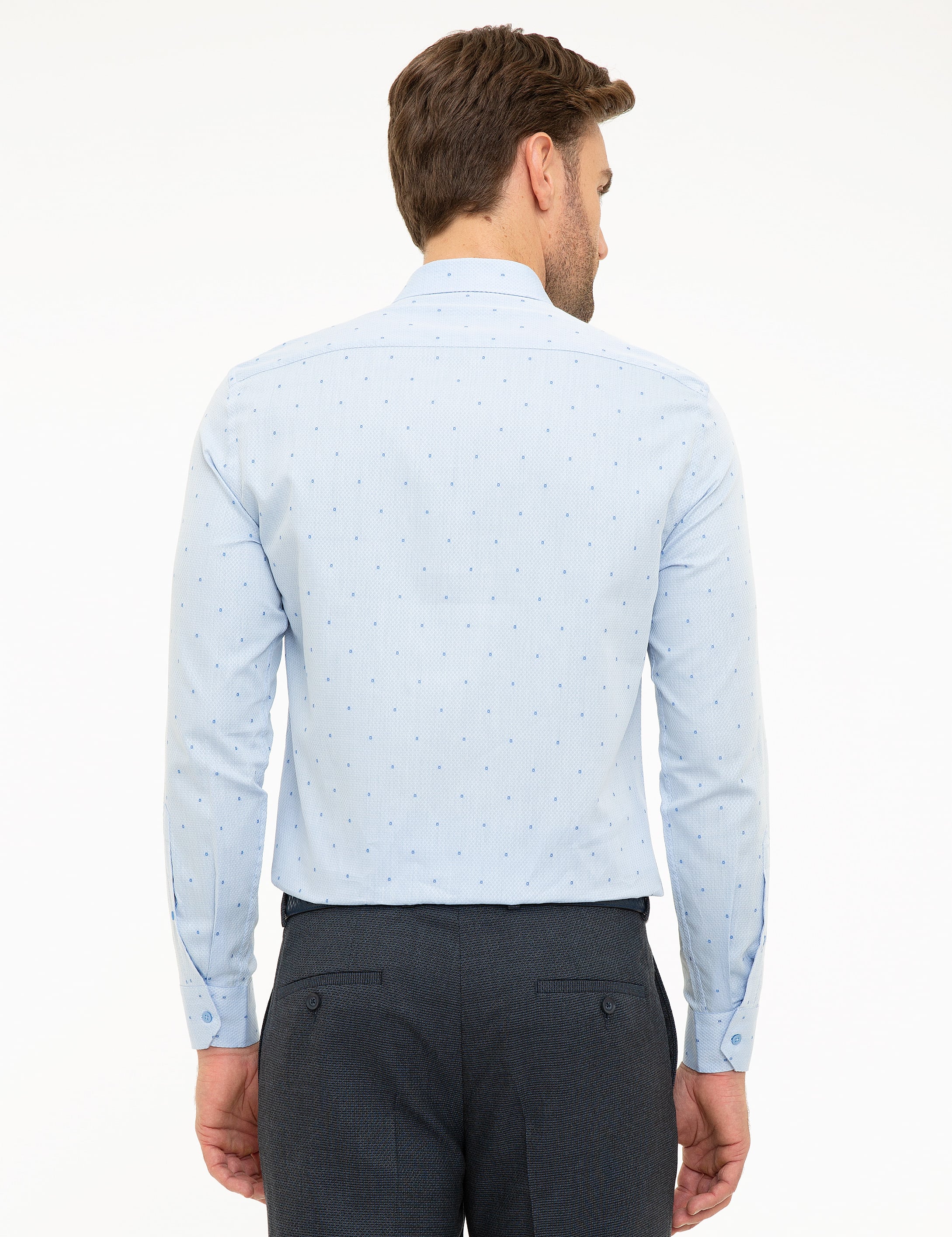 Açık Mavi Slim Fit Uzun Kollu Gömlek - Image 3