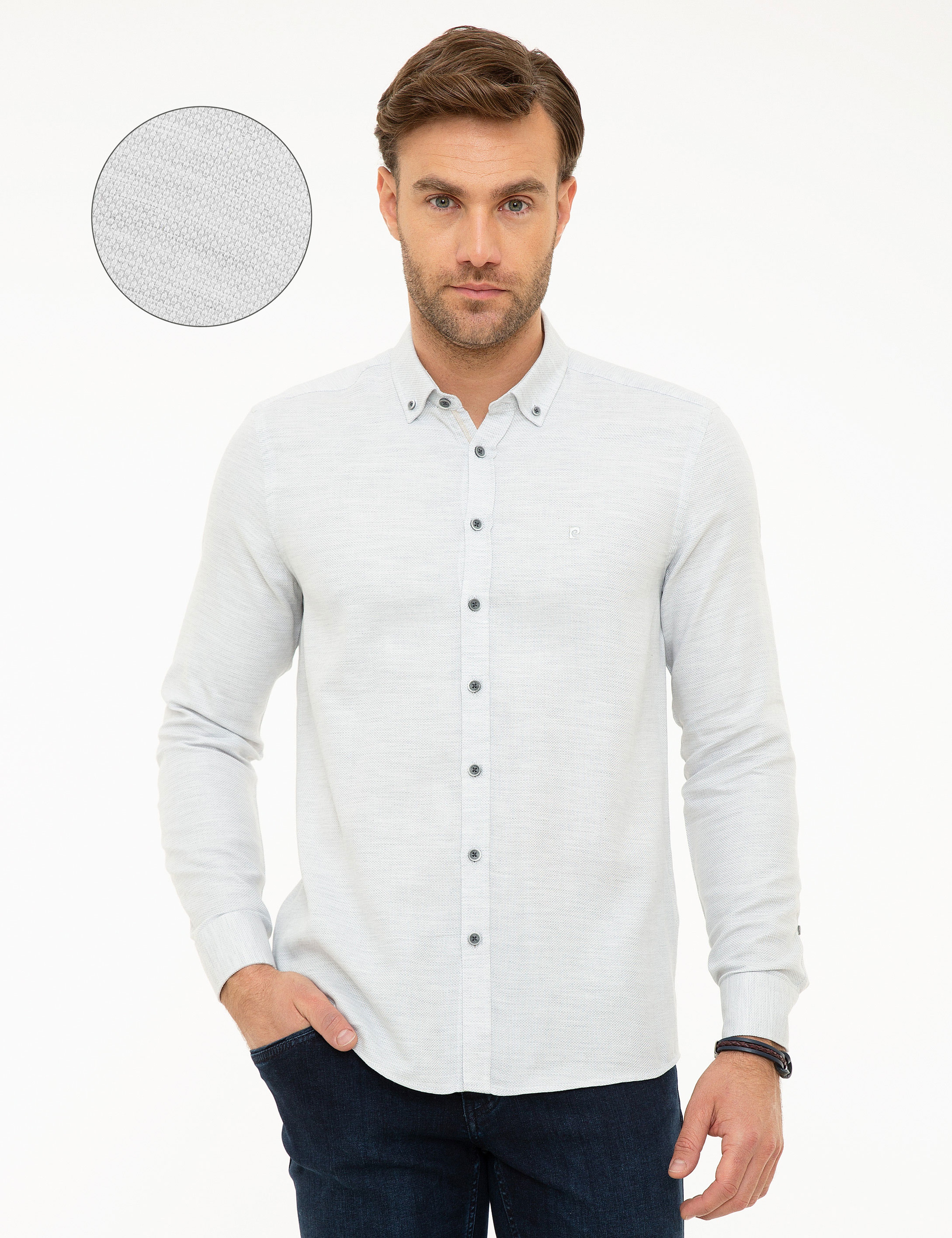 Gri Slim Fit Oxford Gömlek - Image 1