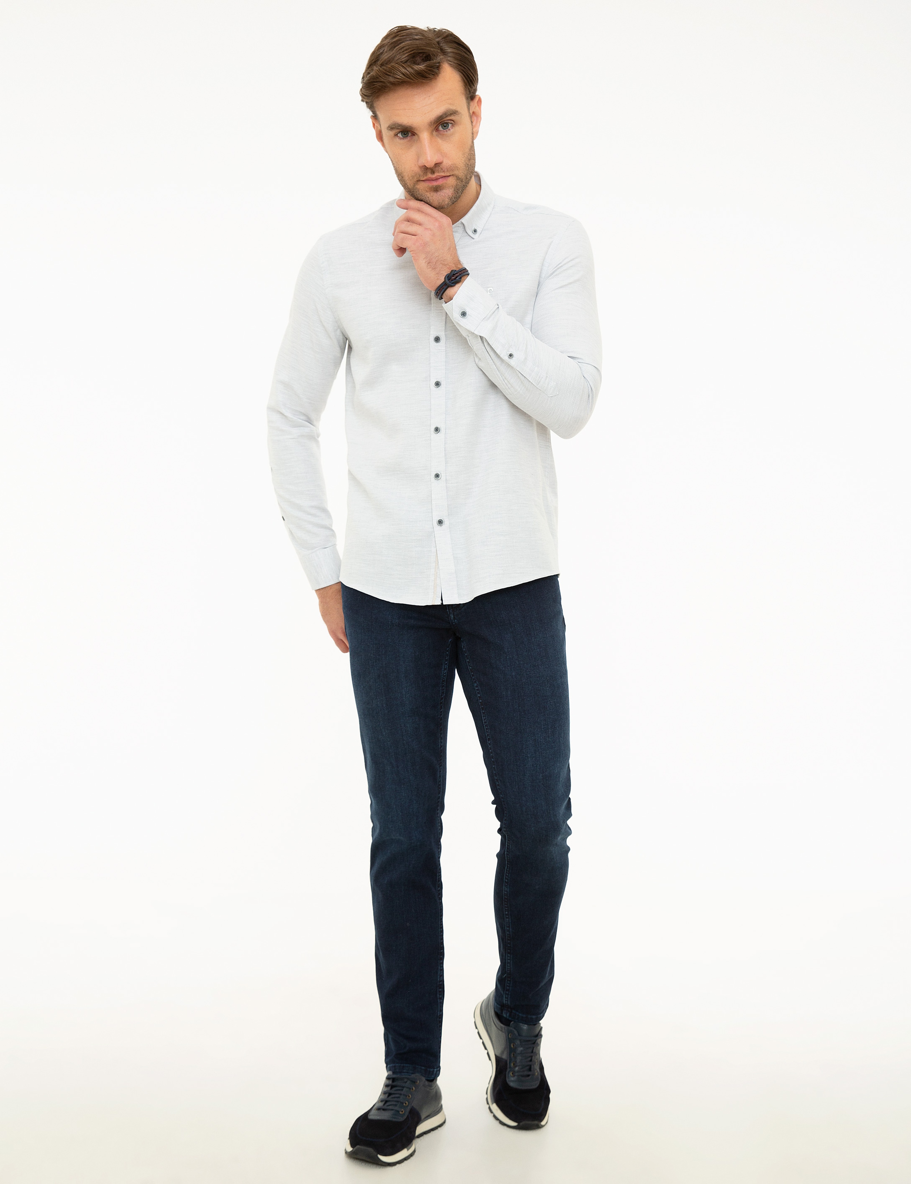 Gri Slim Fit Oxford Gömlek - Image 4