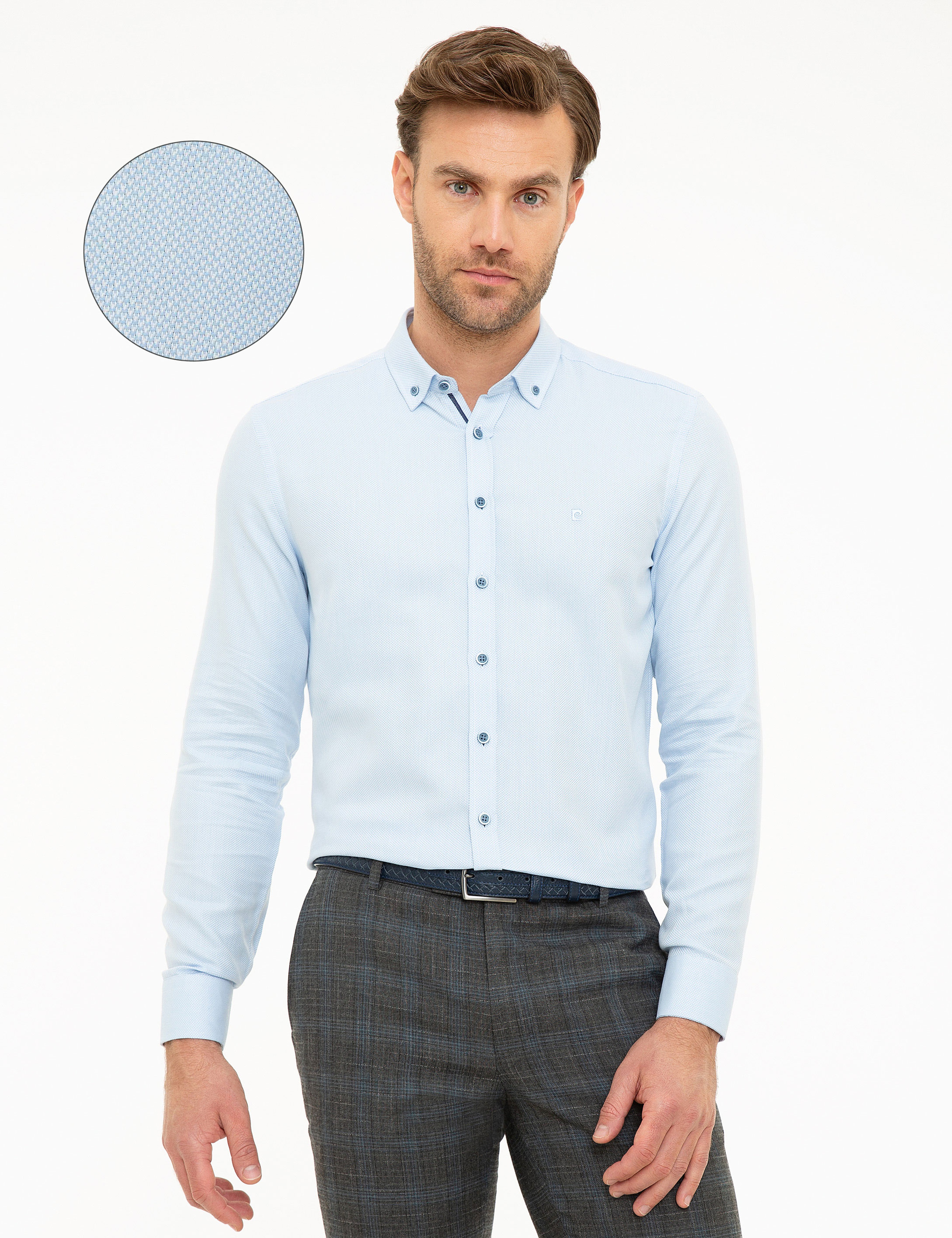 Açık Mavi Slim Fit Uzun Kollu Gömlek - Image 1