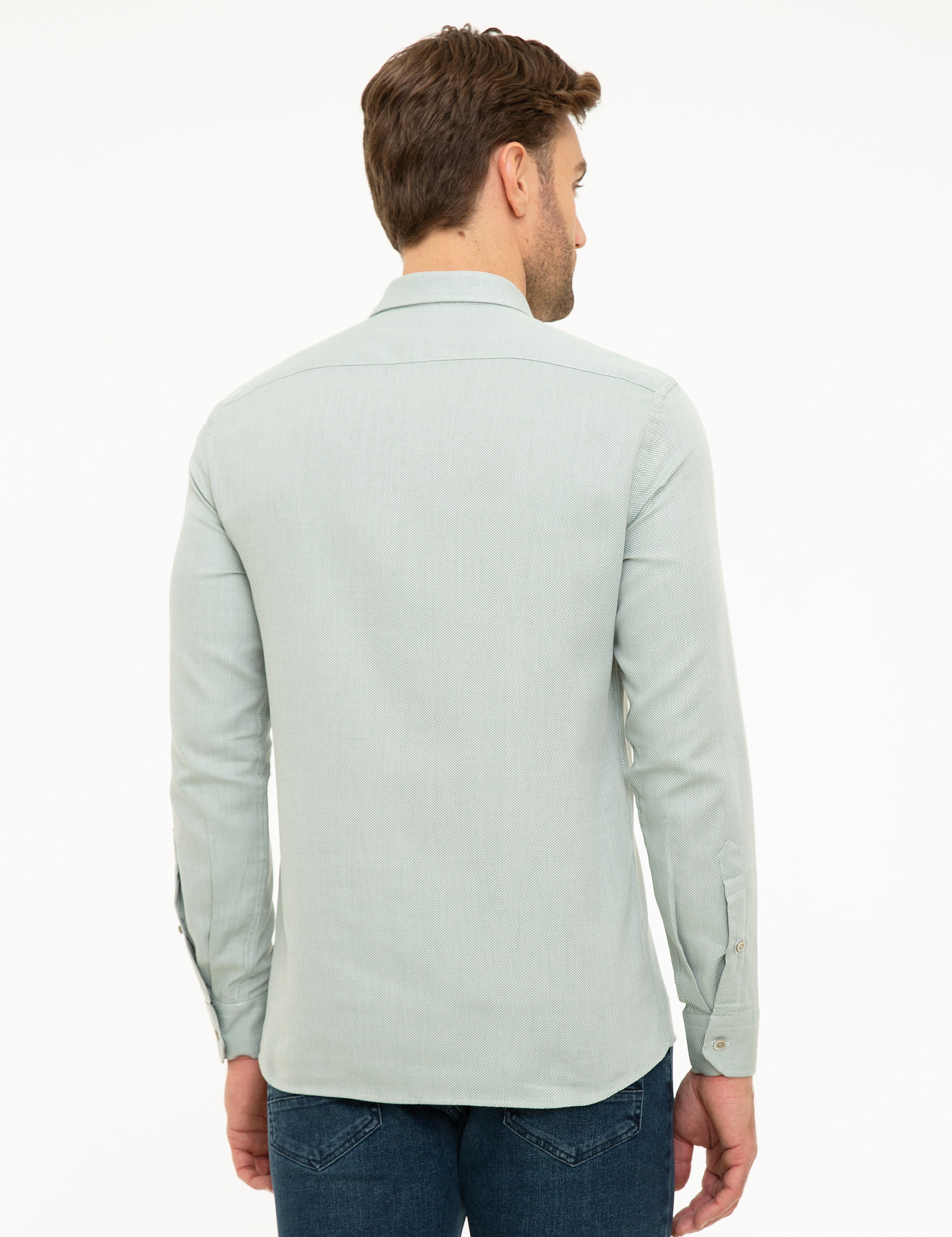 Yeşil Slim Fit Uzun Kollu Gömlek - Image 3
