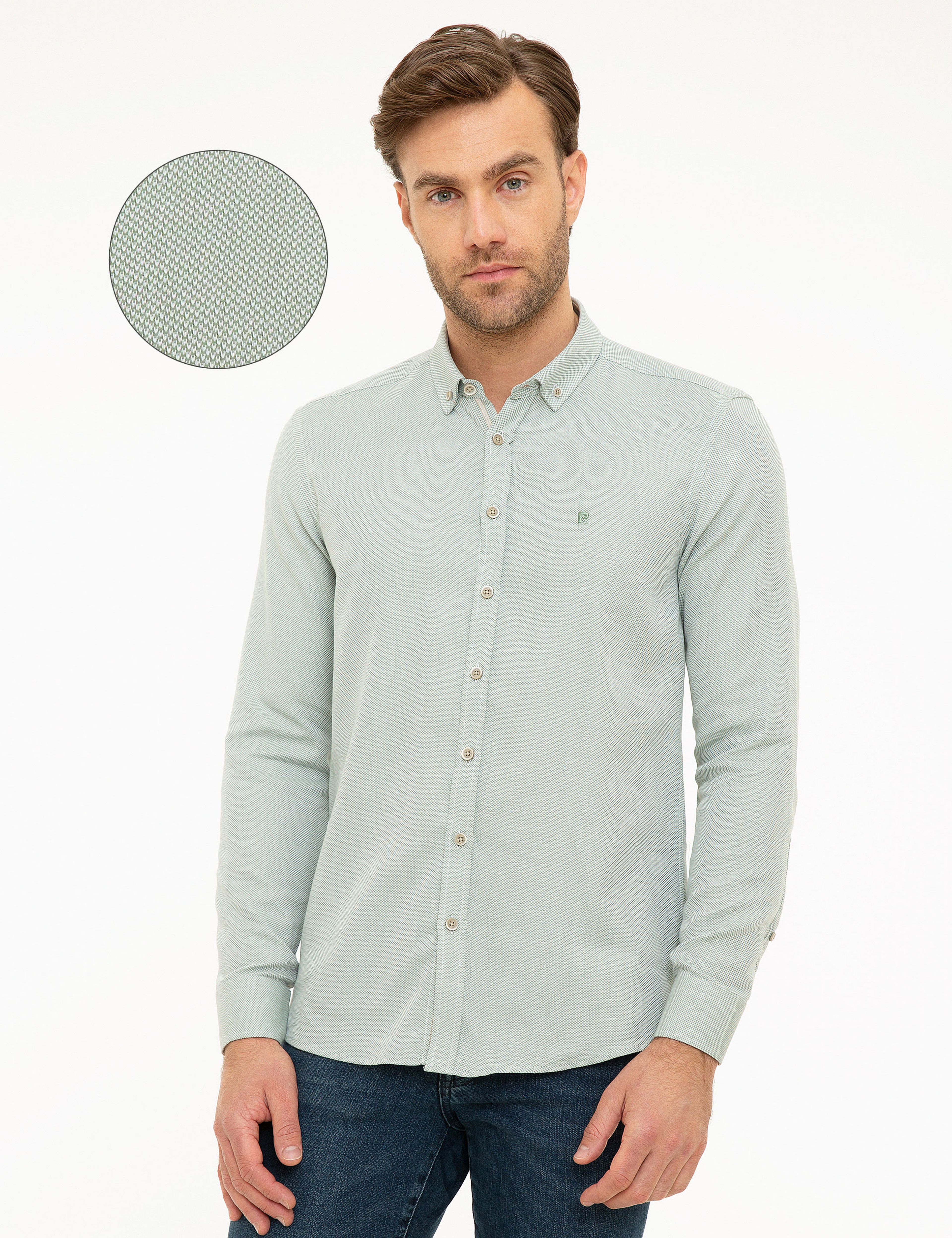 Yeşil Slim Fit Uzun Kollu Gömlek - Image 1