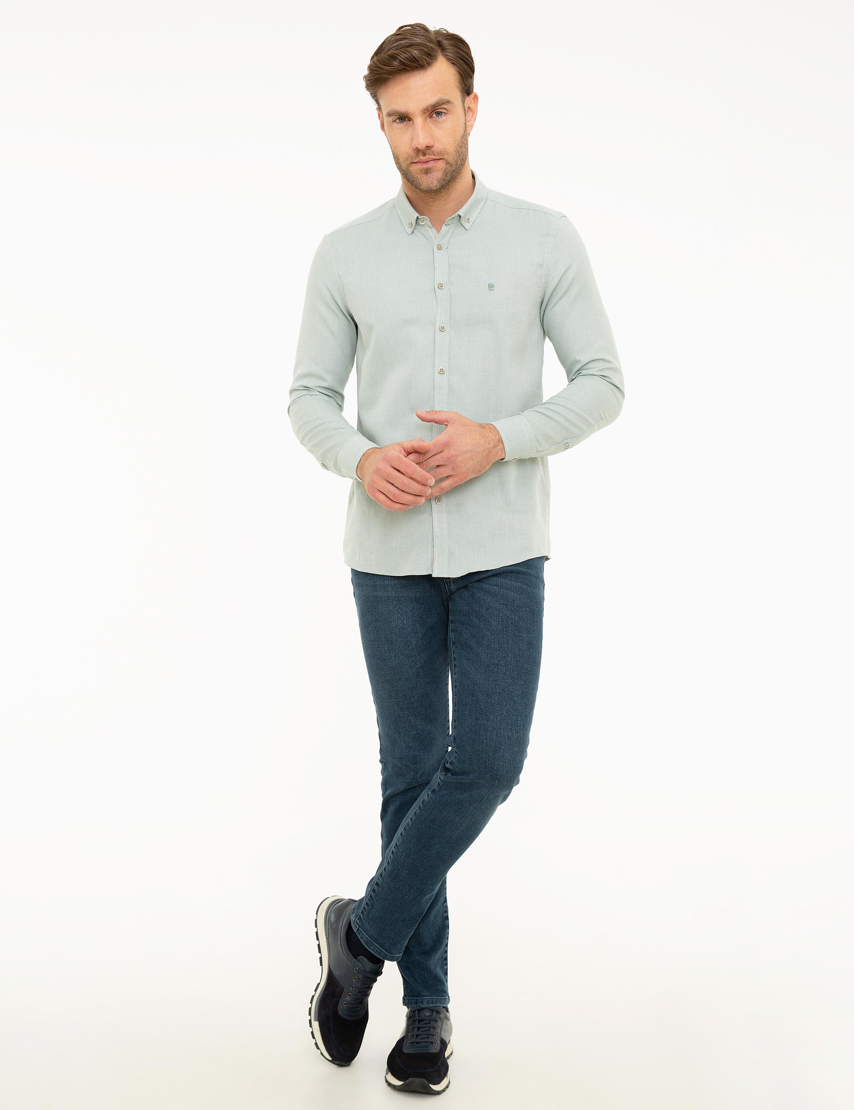 Yeşil Slim Fit Uzun Kollu Gömlek