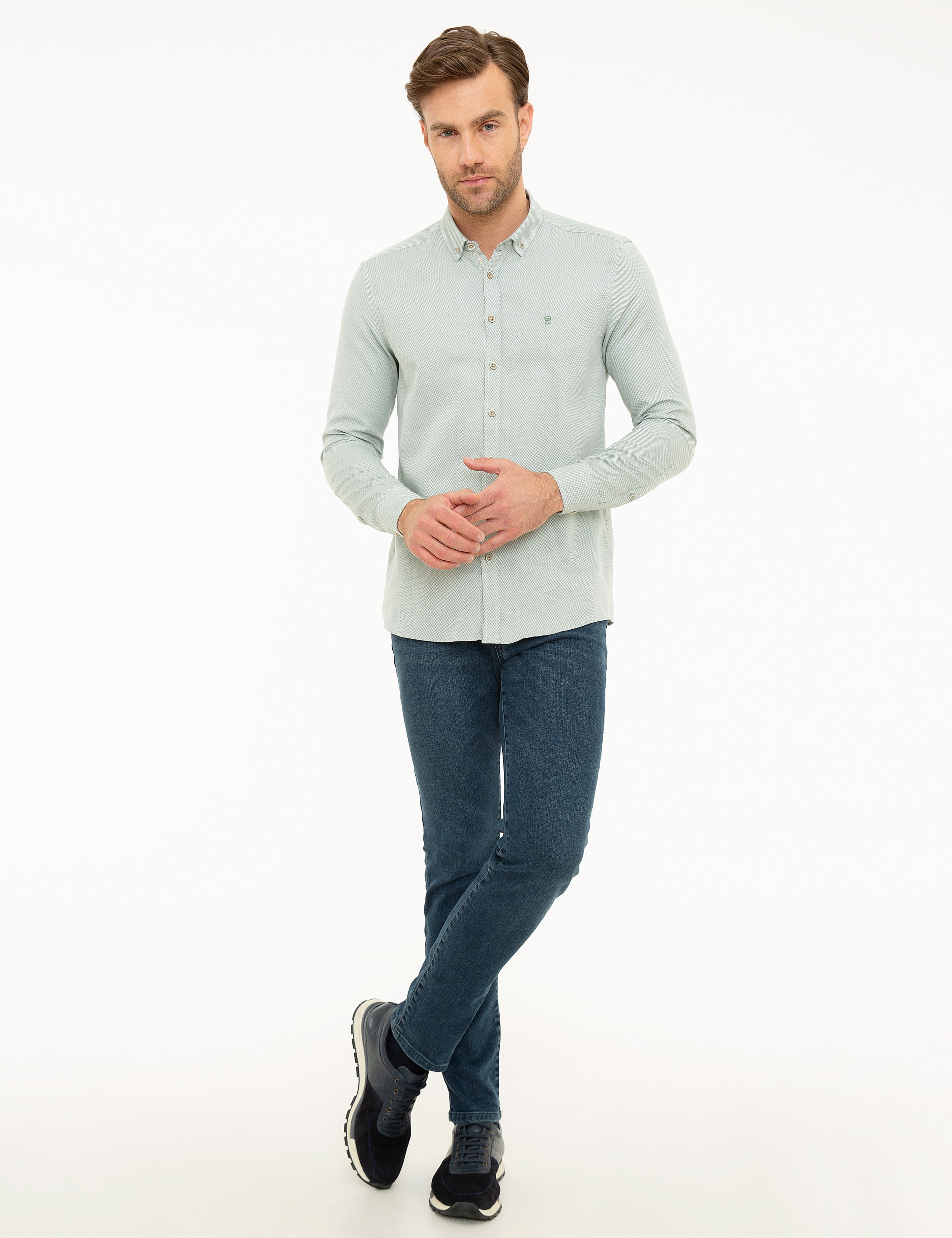 Yeşil Slim Fit Uzun Kollu Gömlek - Image 4