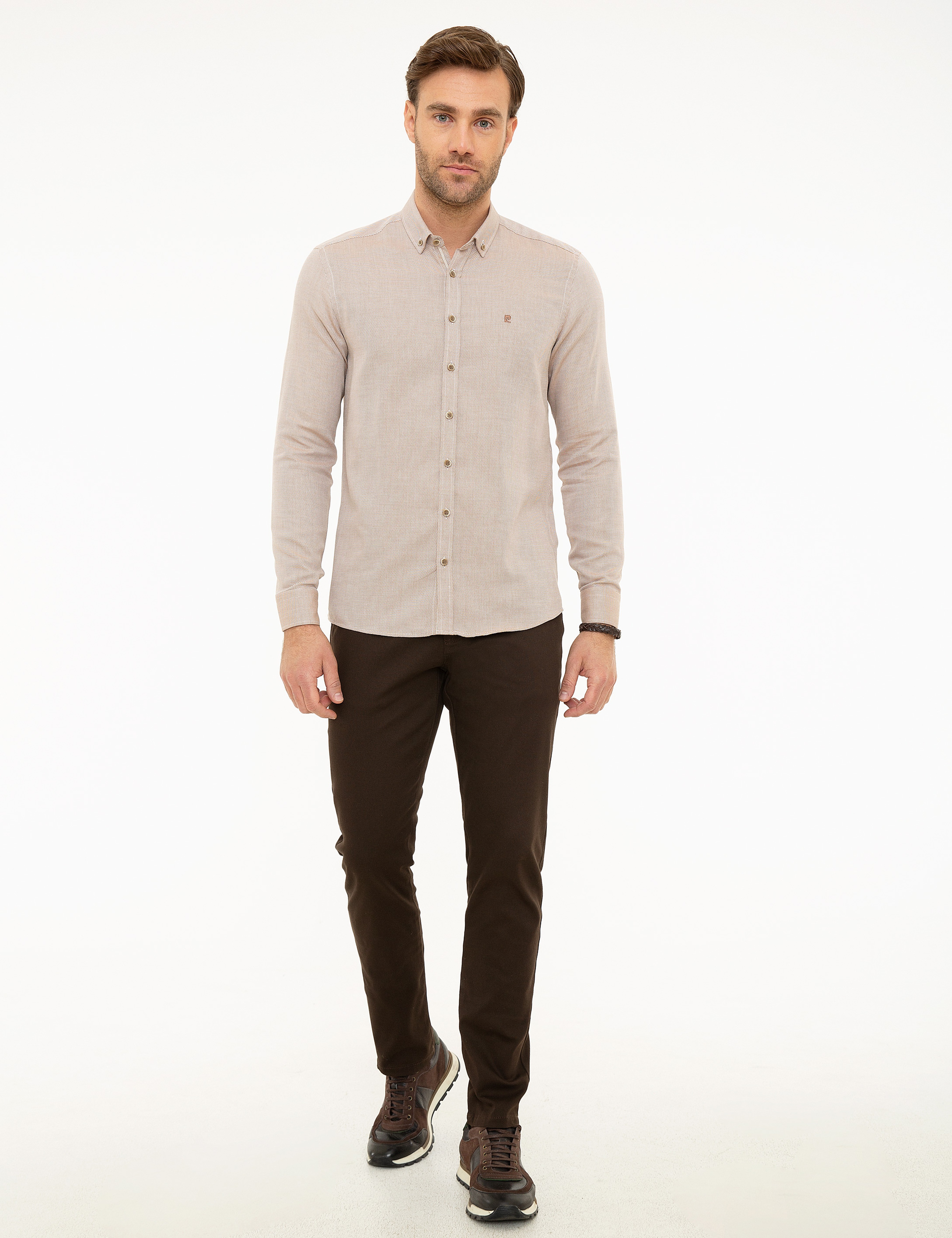 Bej Slim Fit Oxford Gömlek - Image 4