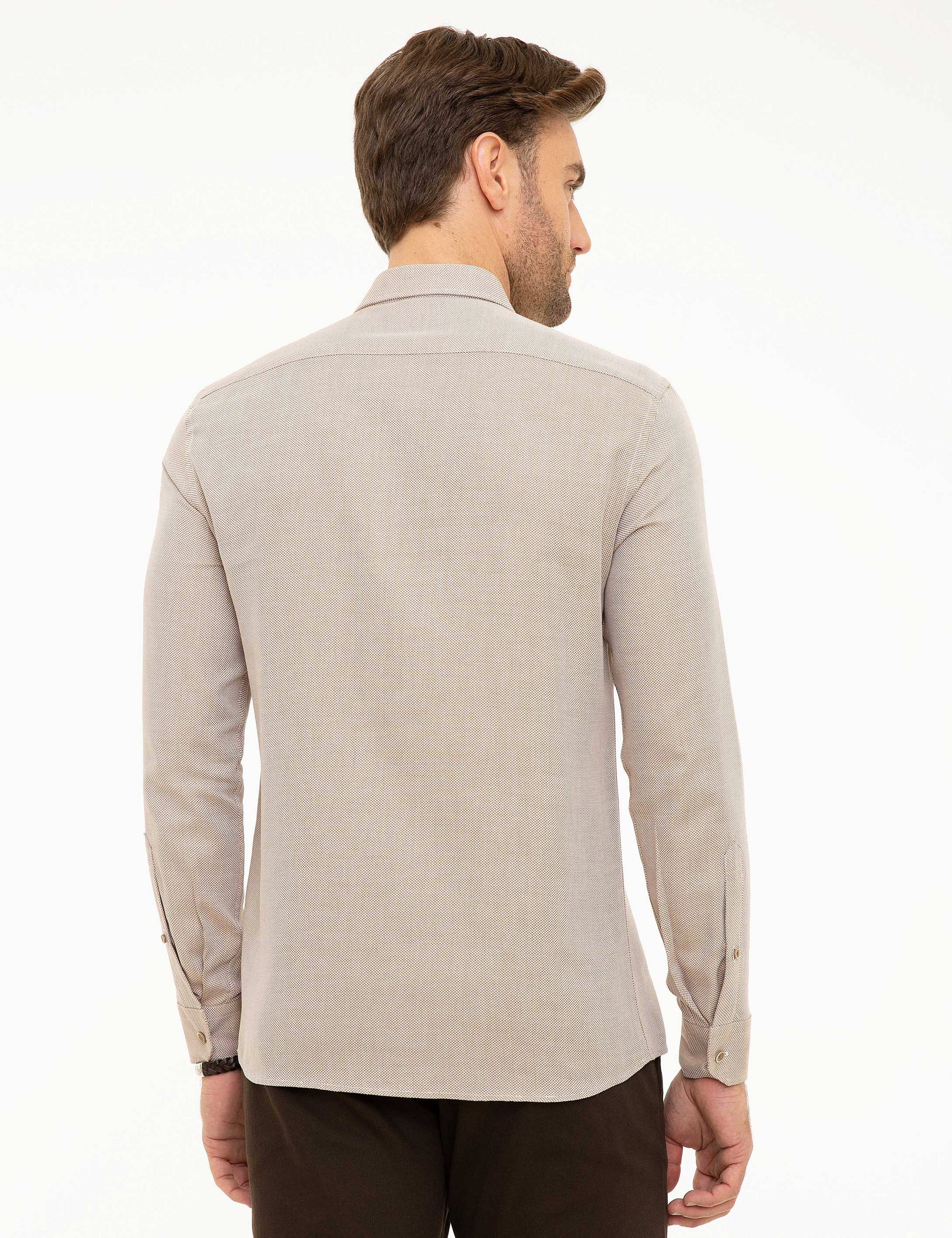 Bej Slim Fit Oxford Gömlek - Image 3