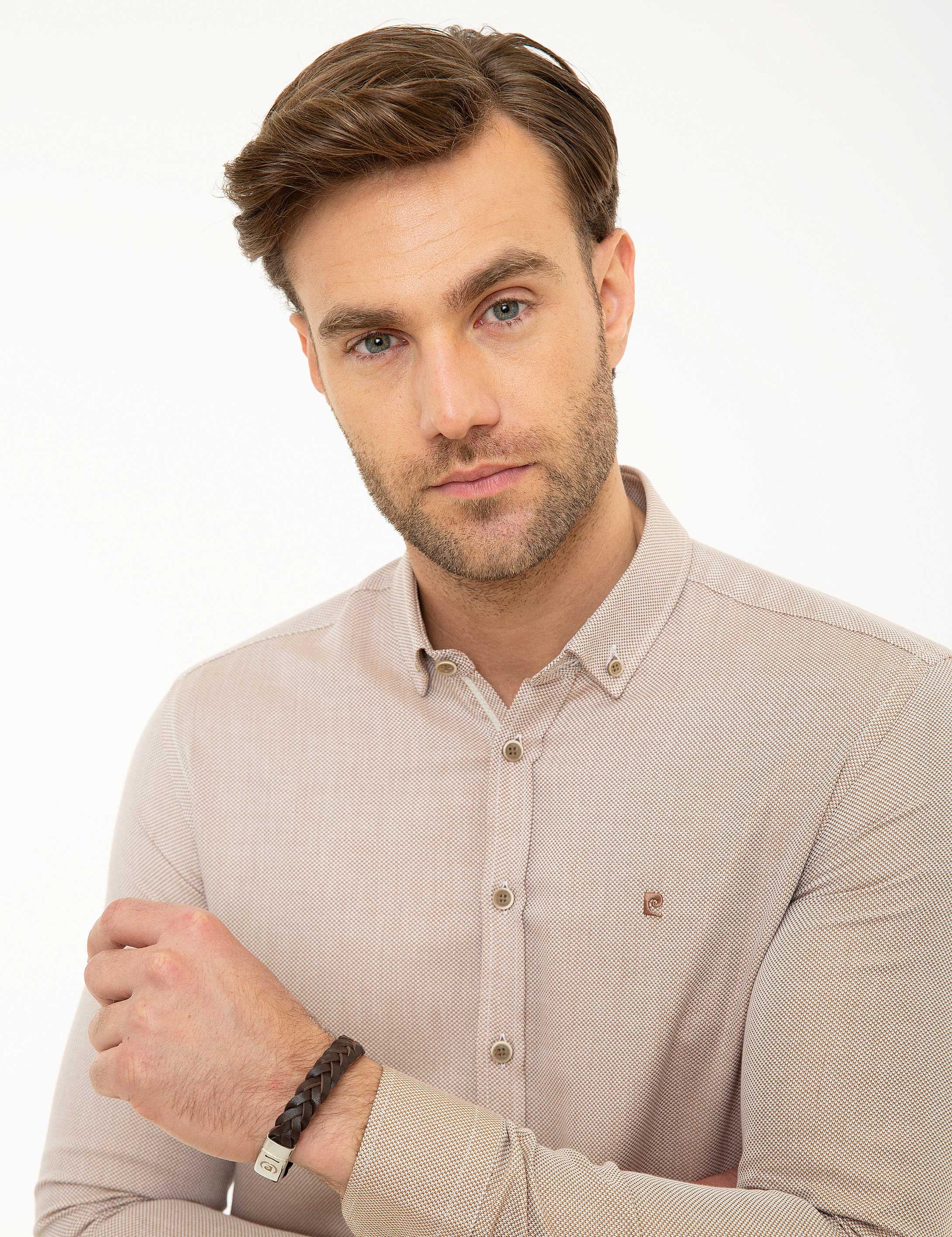 Bej Slim Fit Oxford Gömlek