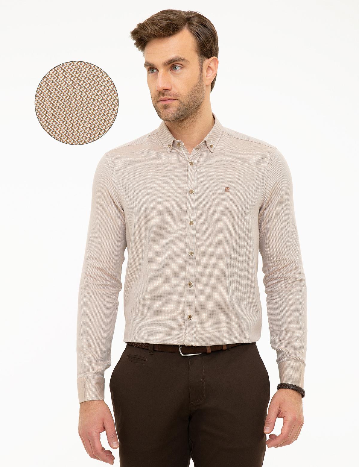 Bej Slim Fit Oxford Gömlek