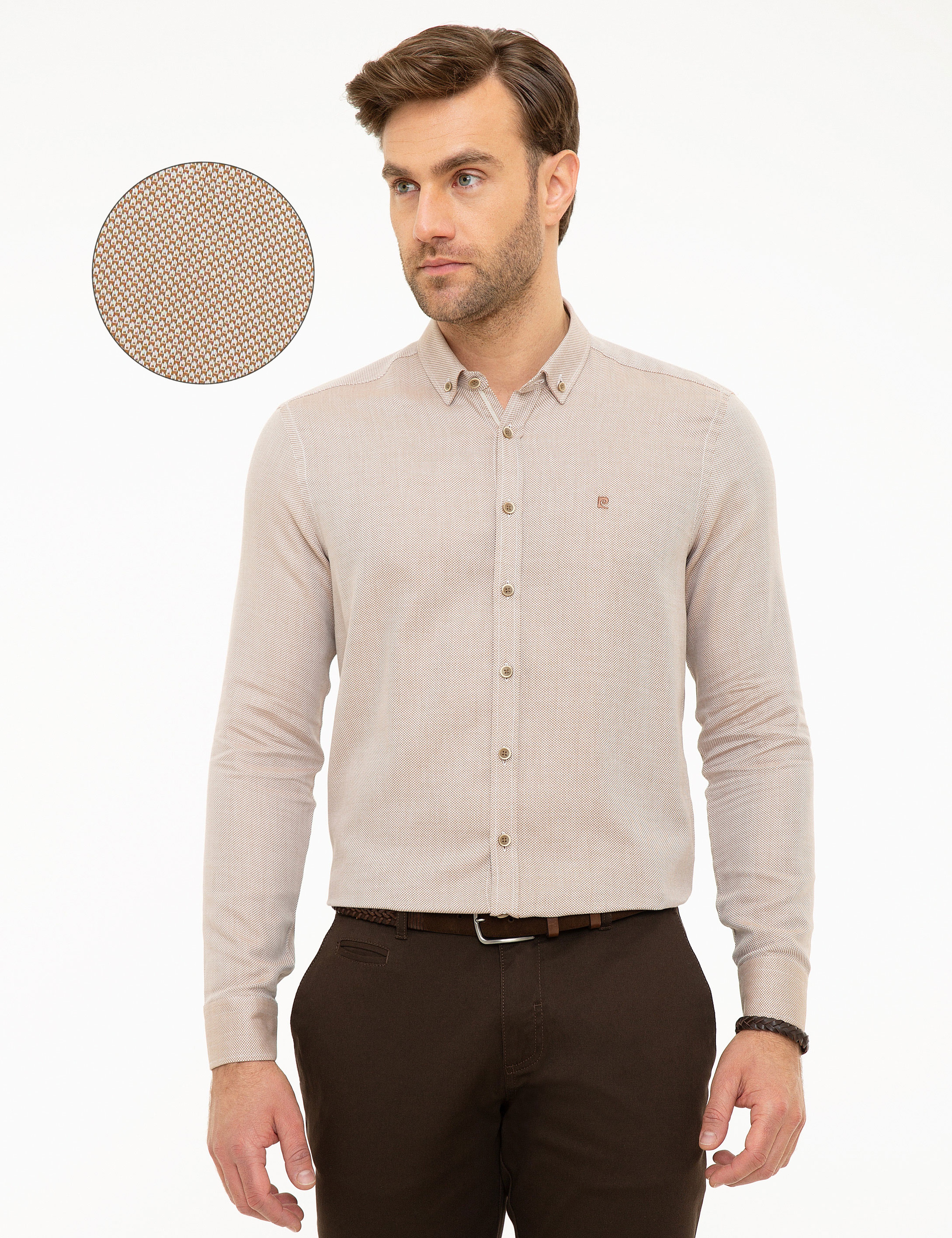 Bej Slim Fit Oxford Gömlek - Image 1