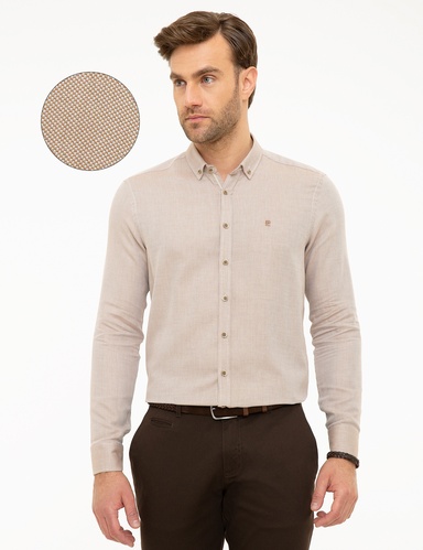 Bej Slim Fit Oxford Gömlek