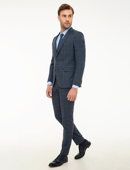 Ekose Lacivert Ekstra Slim Fit Takım Elbise - 50218414050