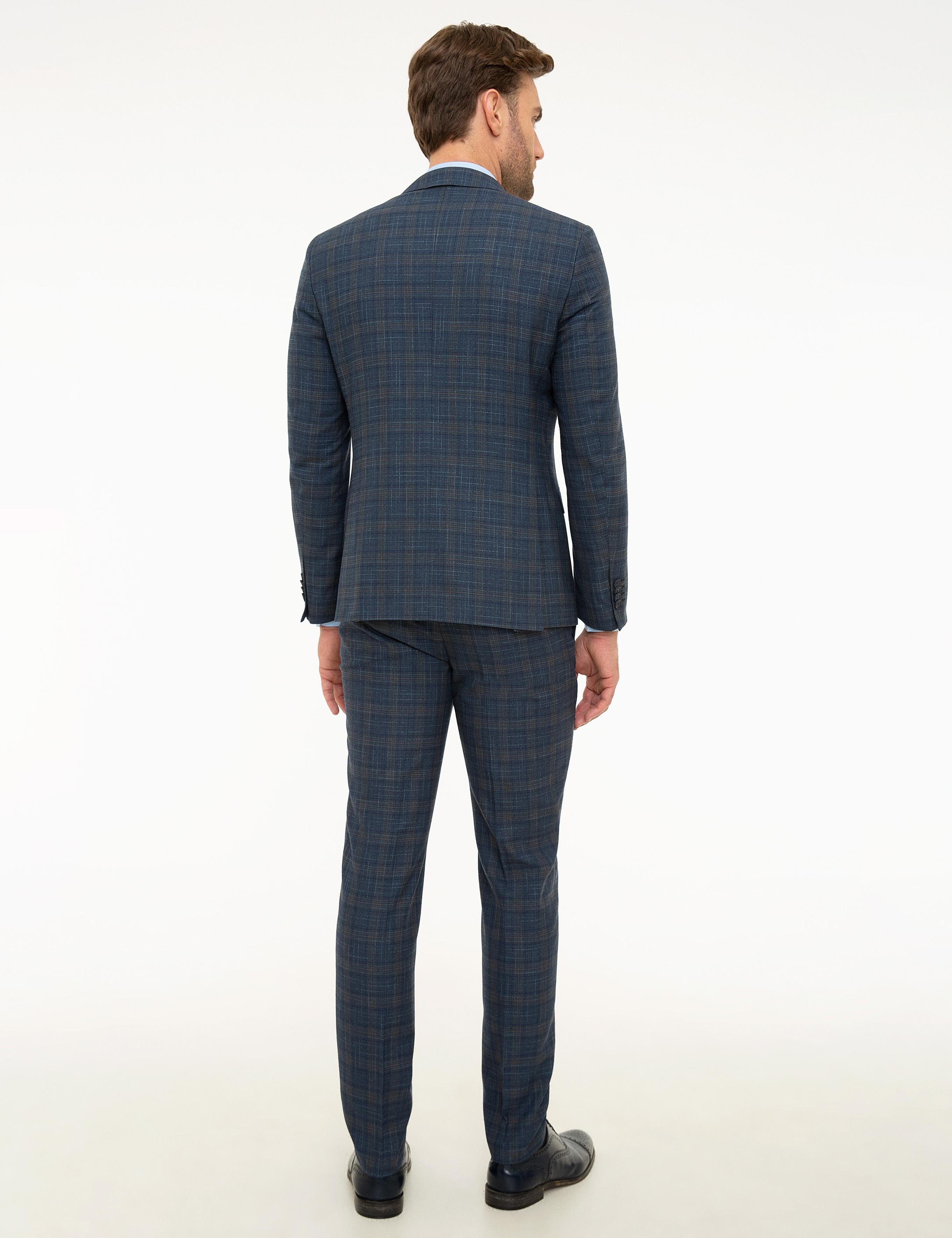 Ekose Lacivert Ekstra Slim Fit Takım Elbise