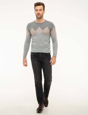 Açık Gri Slim Fit Bisiklet Yaka Yün Karışımlı Triko Kazak