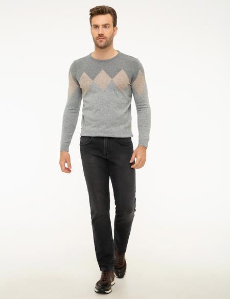 Açık Gri Slim Fit Bisiklet Yaka Yün Karışımlı Triko Kazak - 50216138028