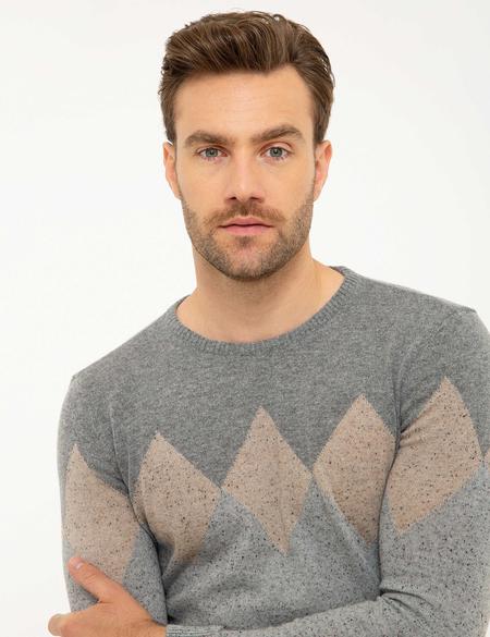 Açık Gri Slim Fit Bisiklet Yaka Yün Karışımlı Triko Kazak - 50216138028