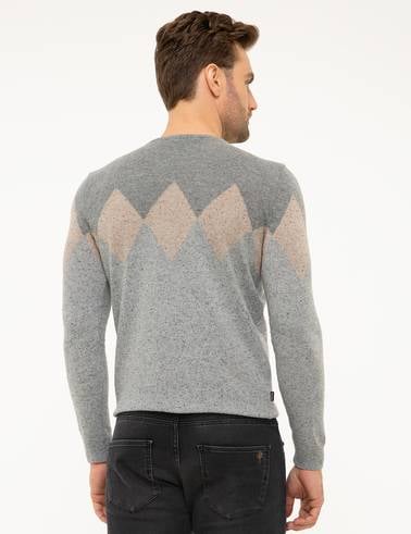 Açık Gri Slim Fit Bisiklet Yaka Yün Karışımlı Triko Kazak