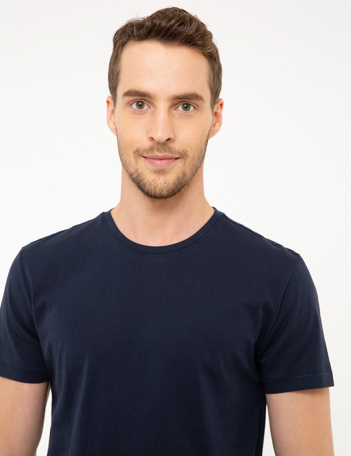 Lacivert Slim Fit Bisiklet Yaka Basic Tişört