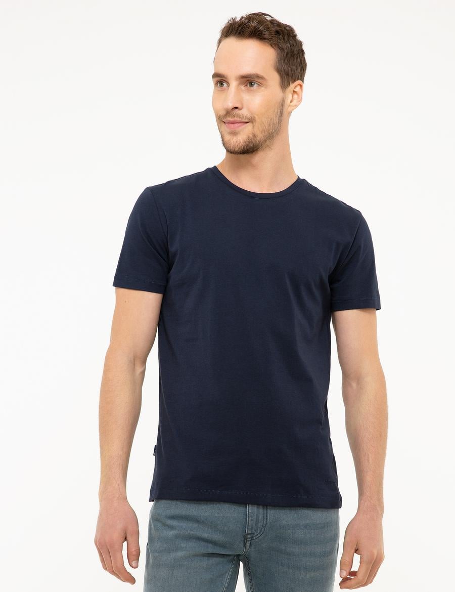 Lacivert Slim Fit Bisiklet Yaka Basic Tişört