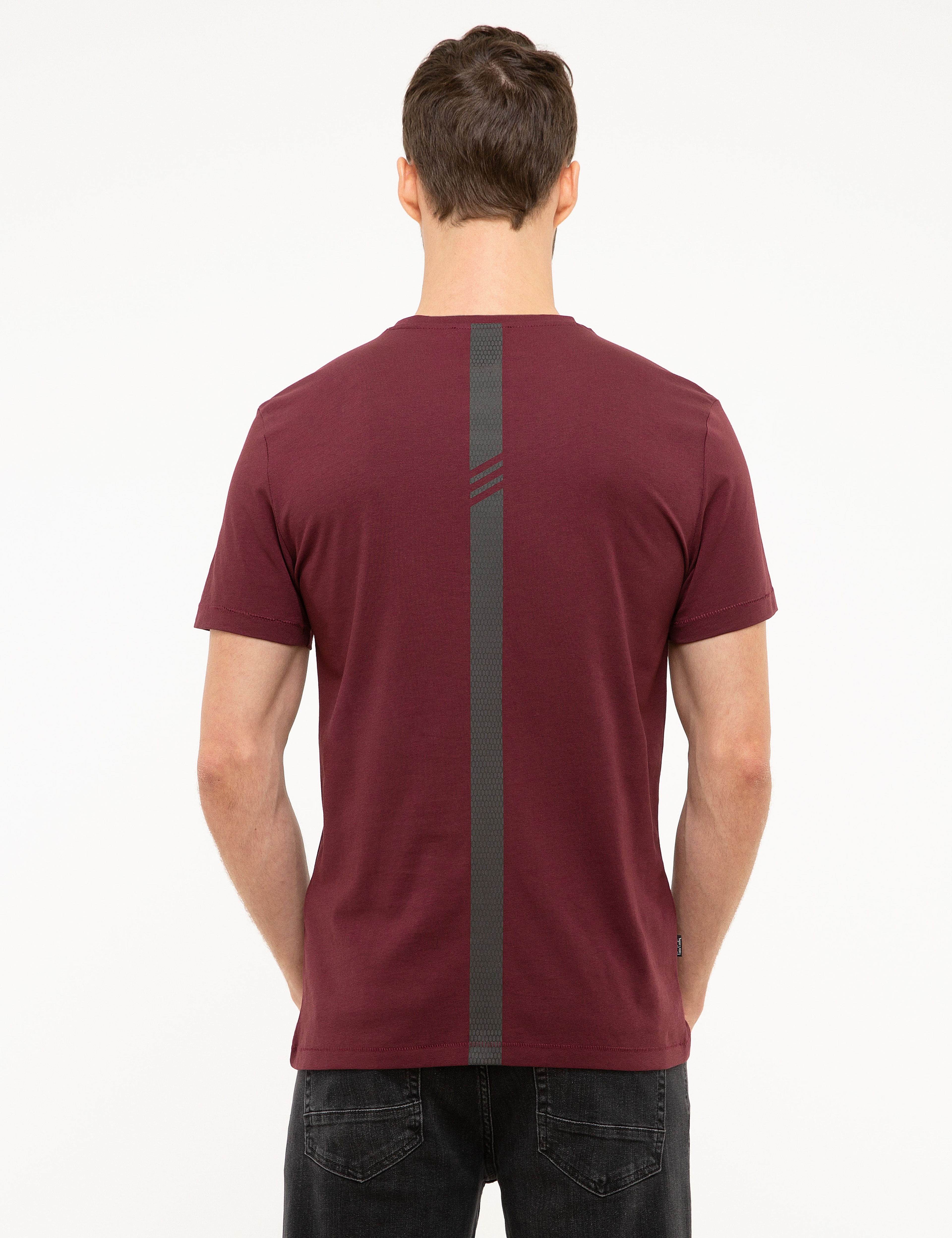 Bordo Slim Fit Bisiklet Yaka Basic Tişört - Image 3